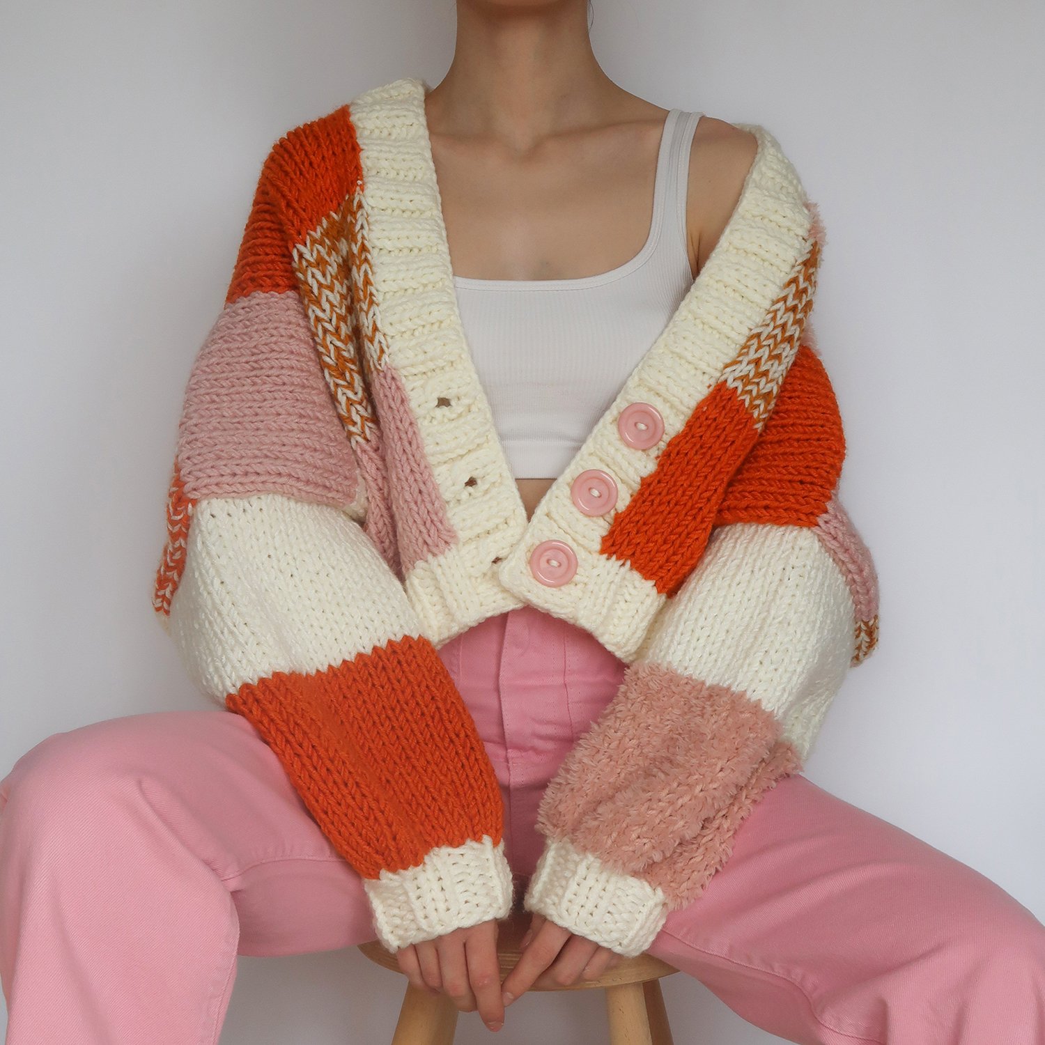 Pink Grapefruit Patchwork Cardigan