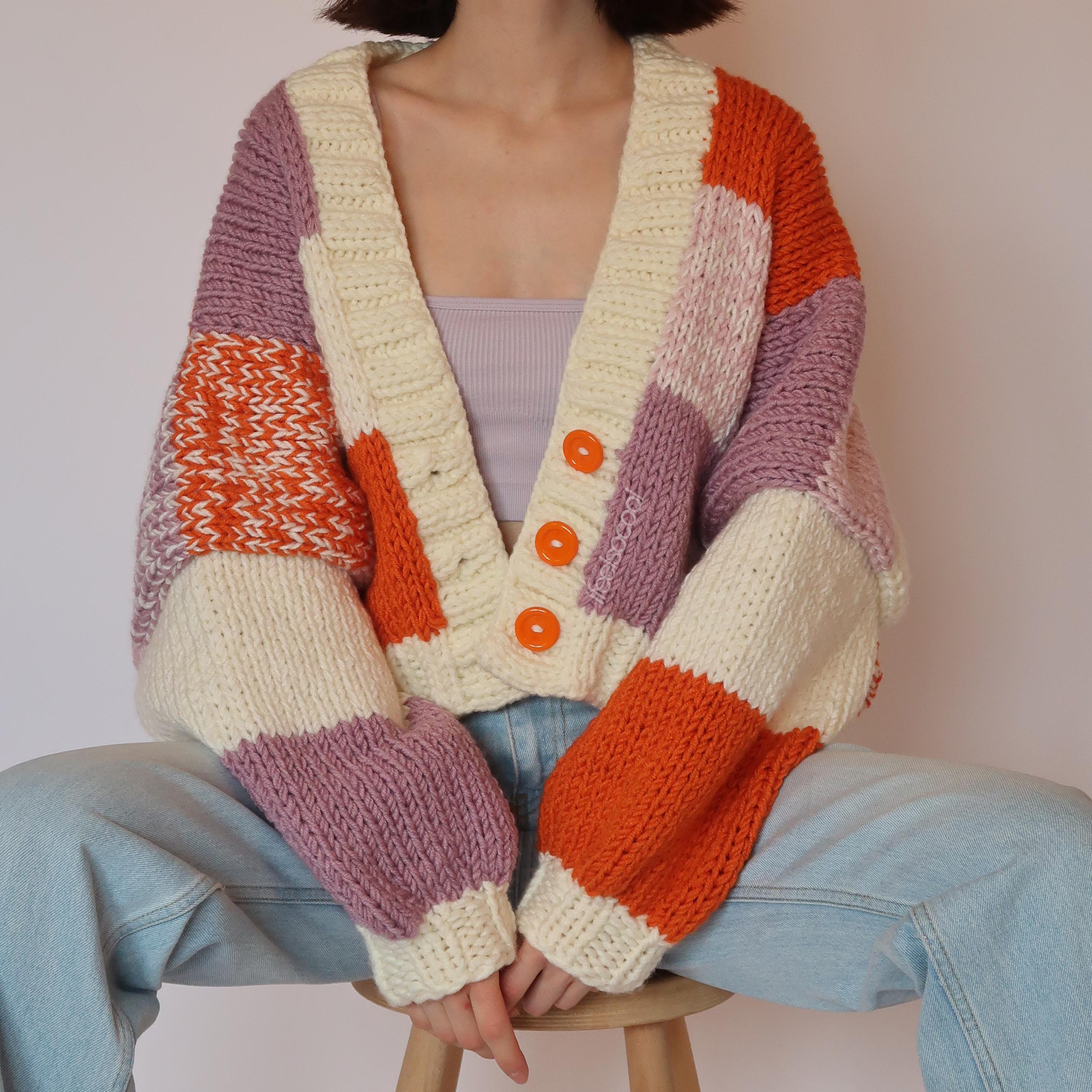 Lilac Orange Patchwork Cardigan