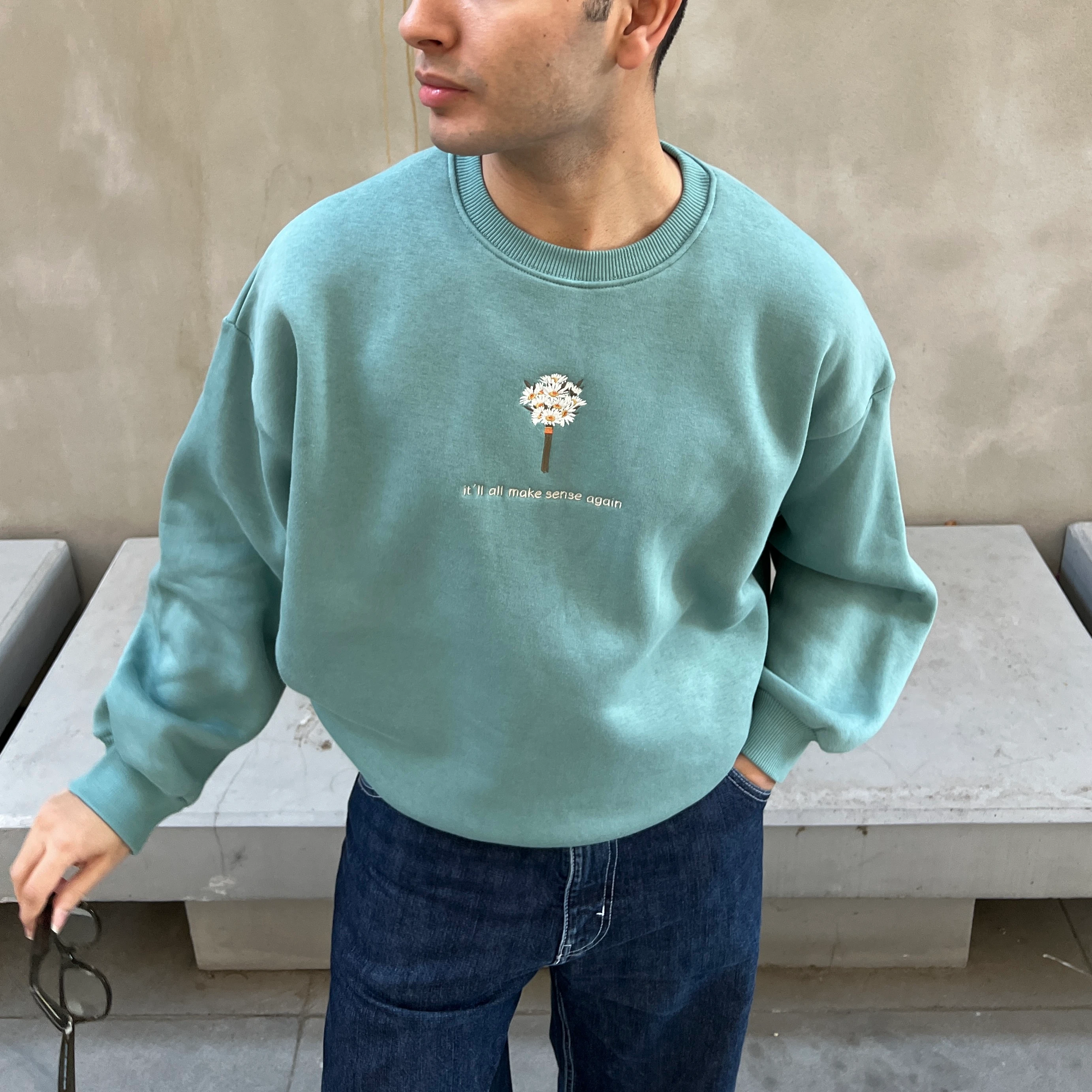 it’ll all make sense again Embroidered Sweatshirt | Unisex Teal Oversized Cozy Sweatshirt | MÓIDE