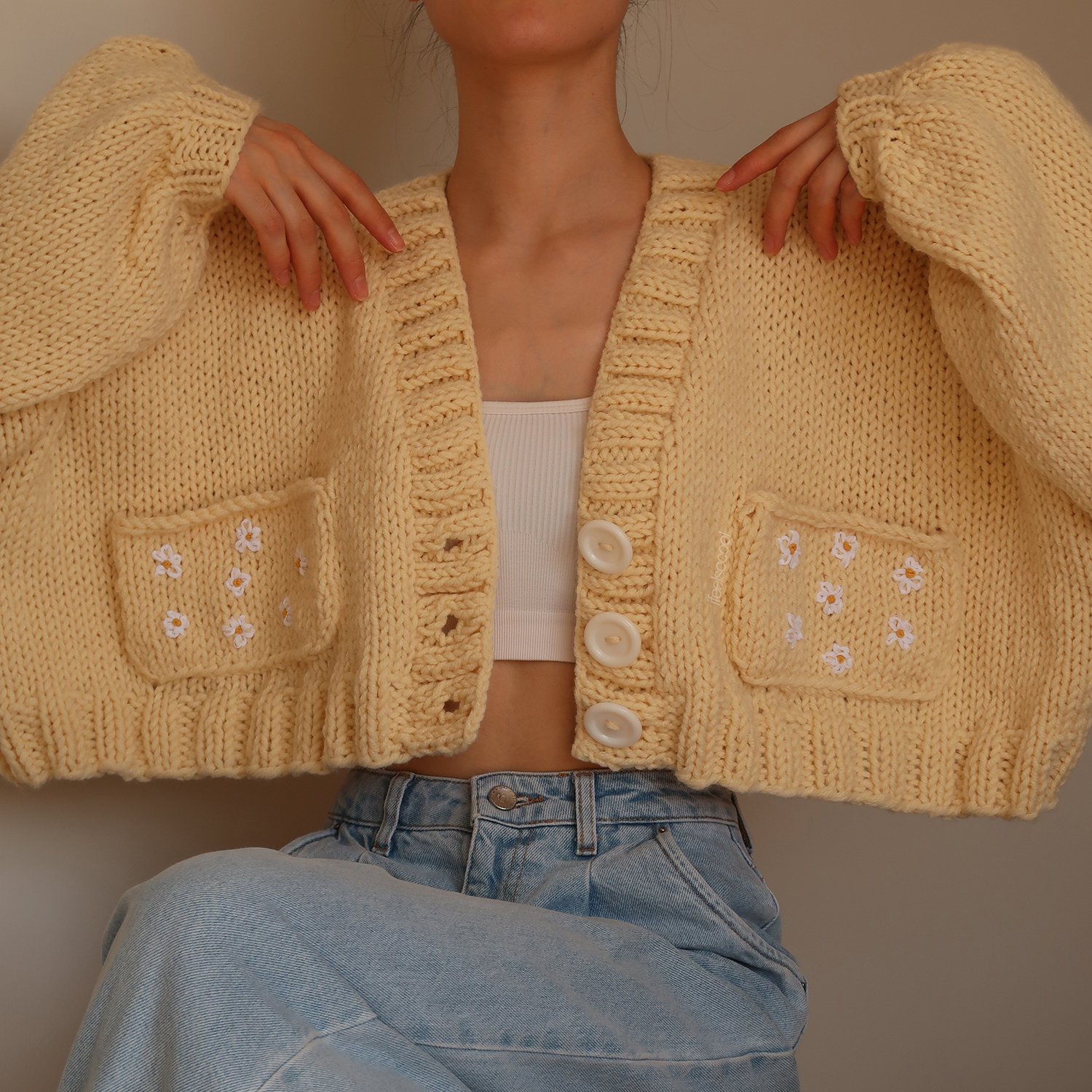 Soft Yellow Daisy Pocket Cardigan