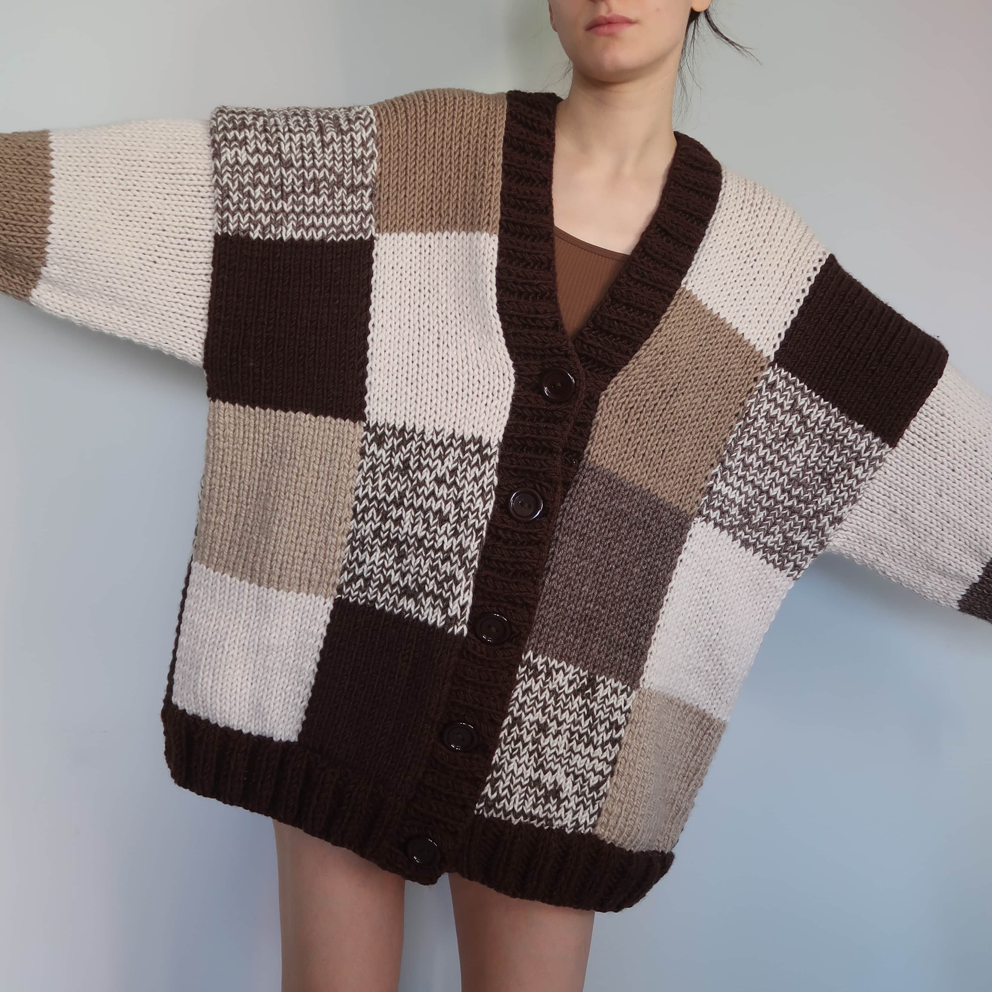 Thinner Coffee Bean Patchwork Cardigan