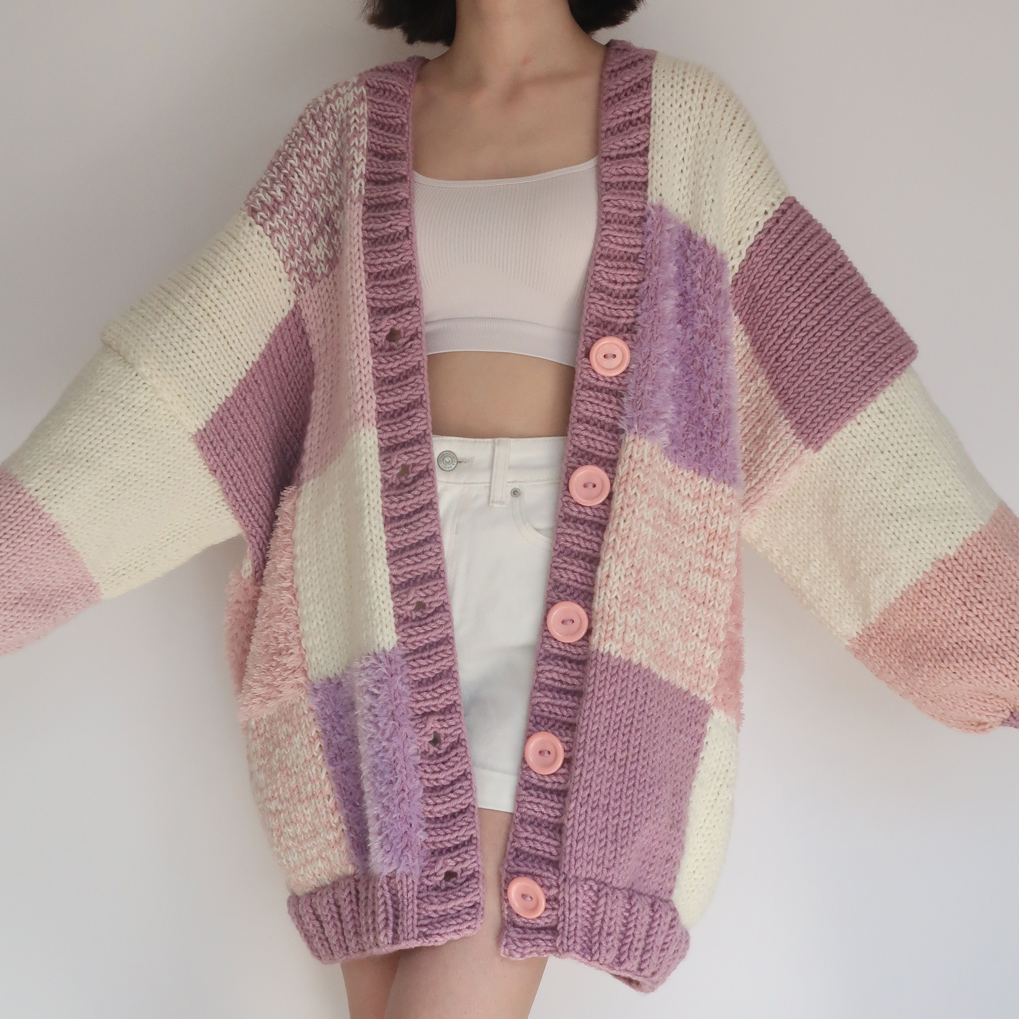 Thinner Lavender Fields Patchwork Cardigan