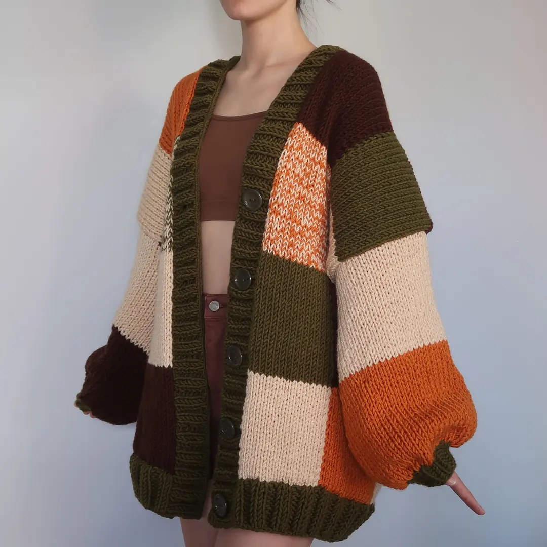 Thinner Rustic Autumn Patchwork Cardigan