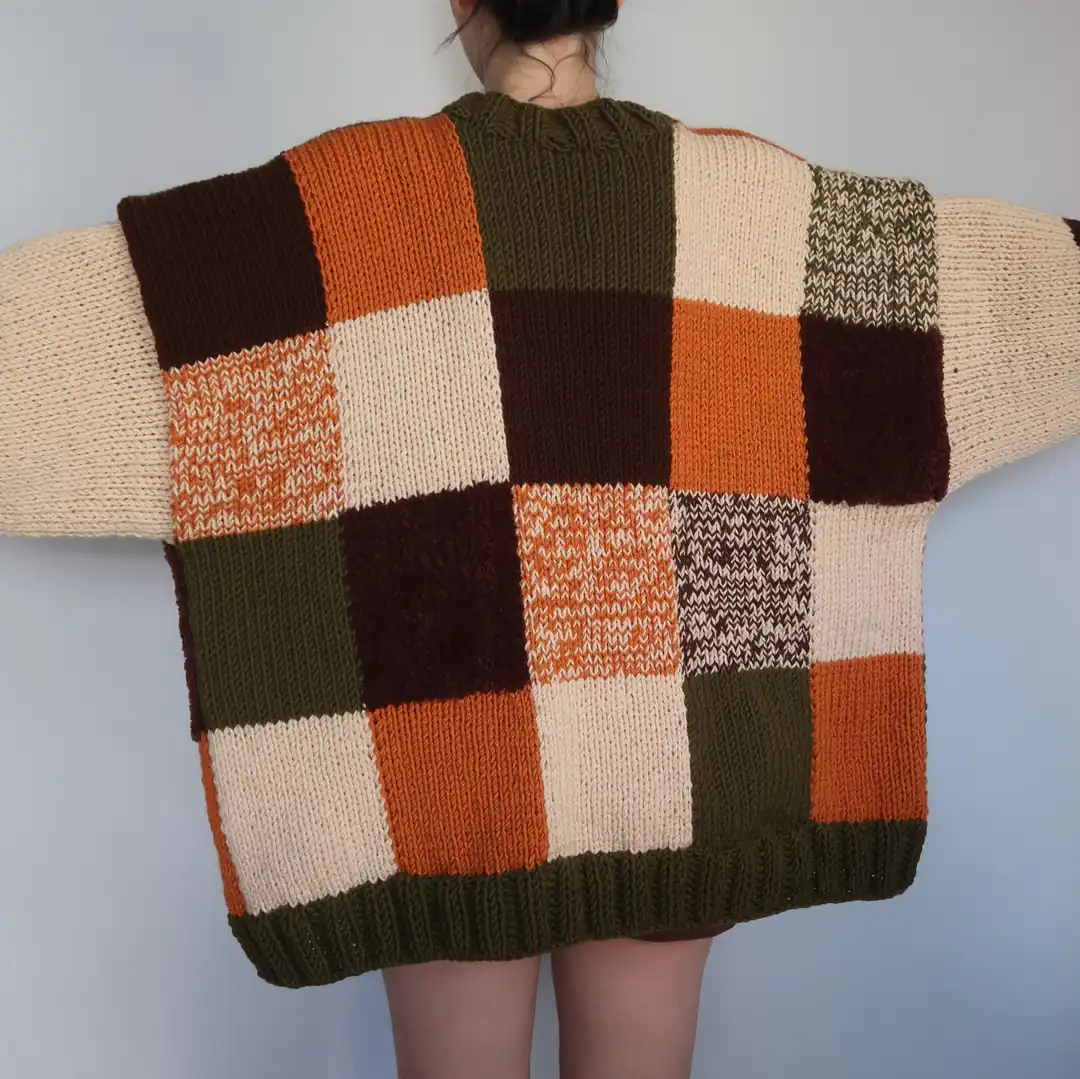 トップス UND MIX YARN PATCHWORK KNIT CARDIGAN Thinner Rustic Autumn Patchwork Cardigan