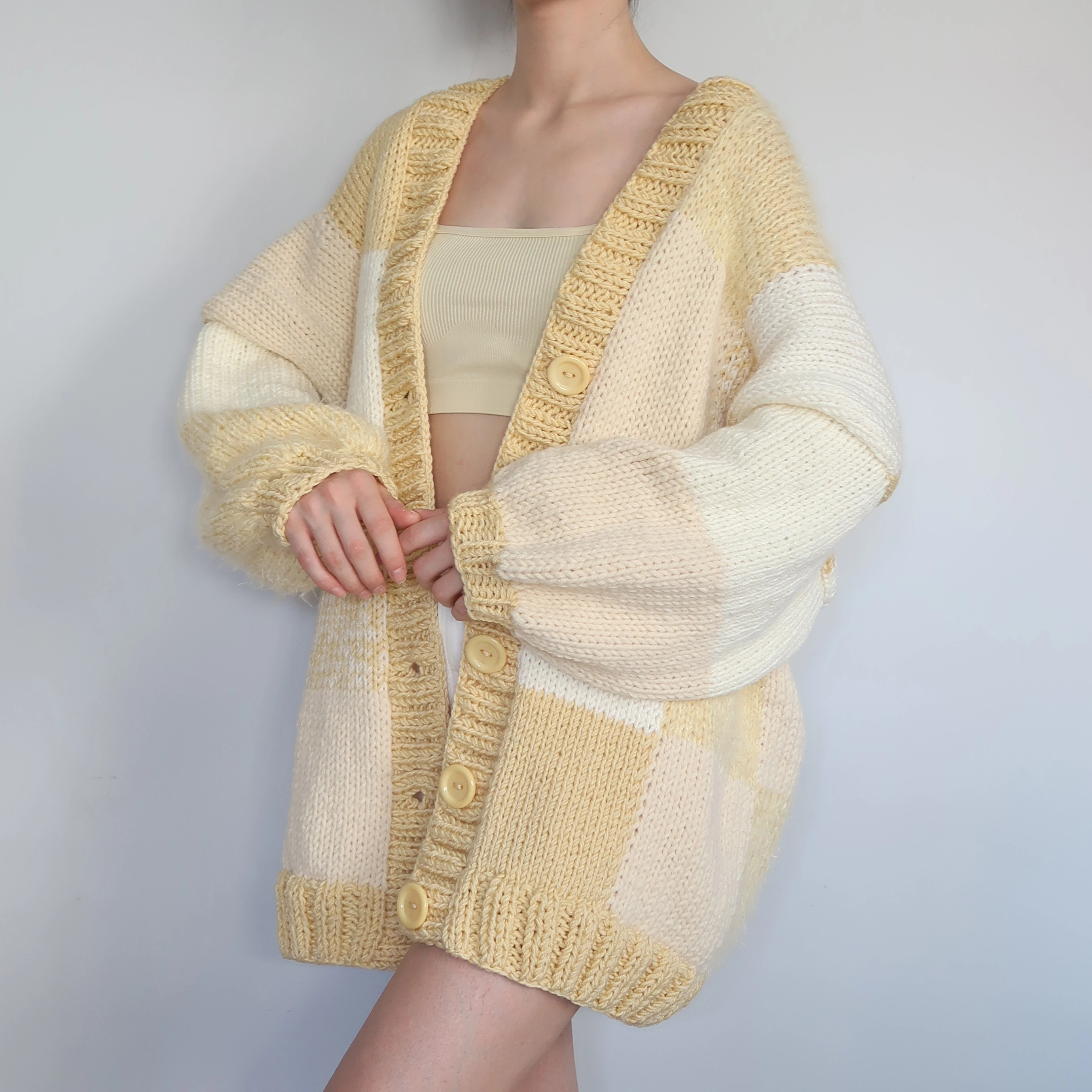Thinner Lemon Cheesecake Patchwork Cardigan
