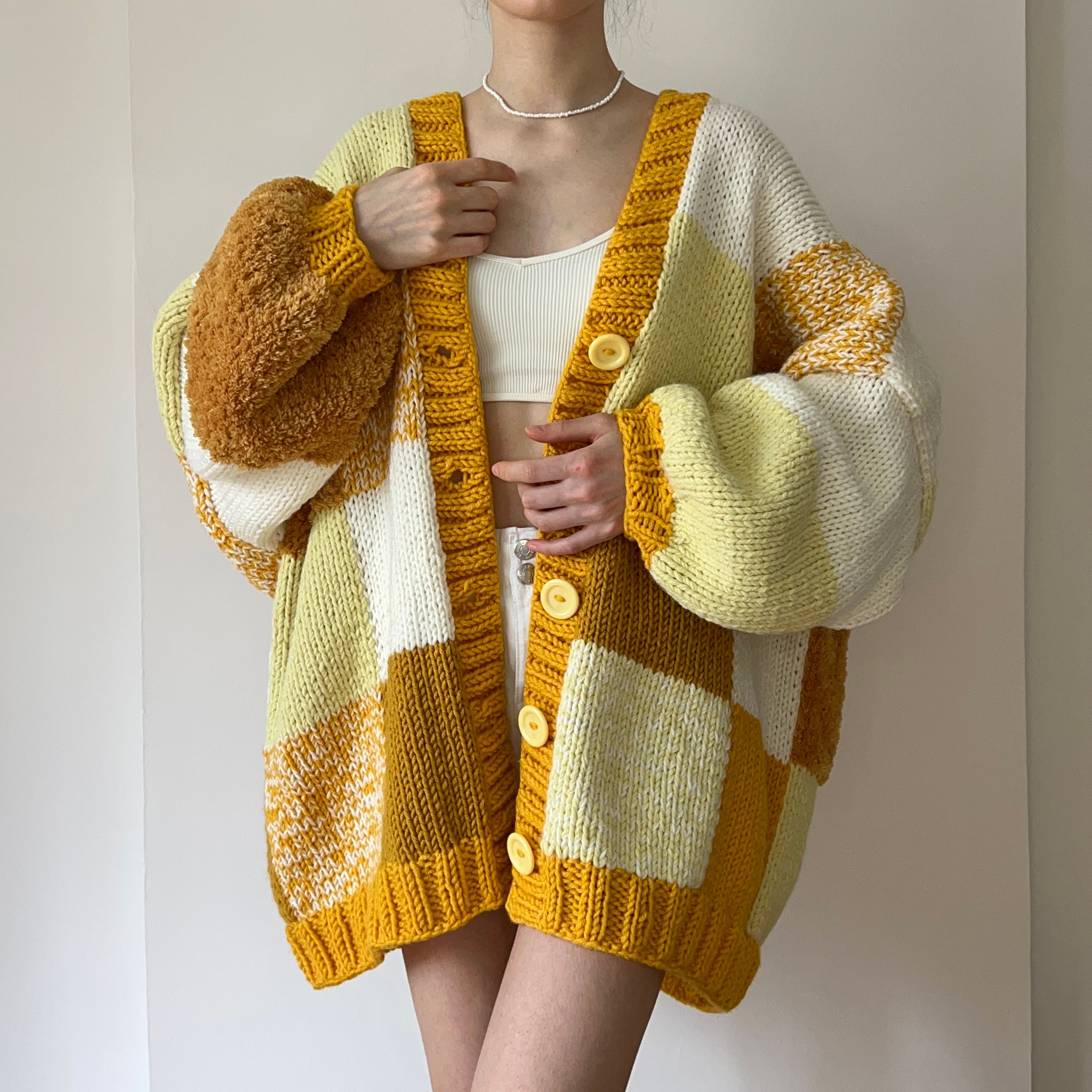 Thinner Honey Bubble Patchwork Cardigan