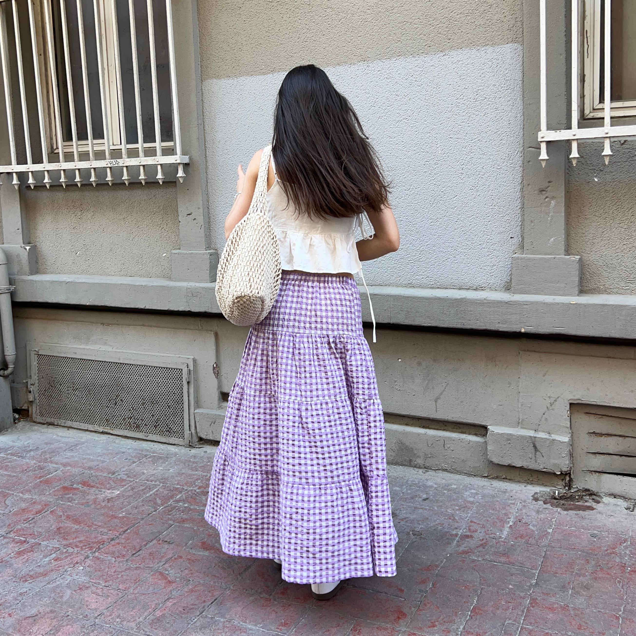 Gingham Check Midi Skirt