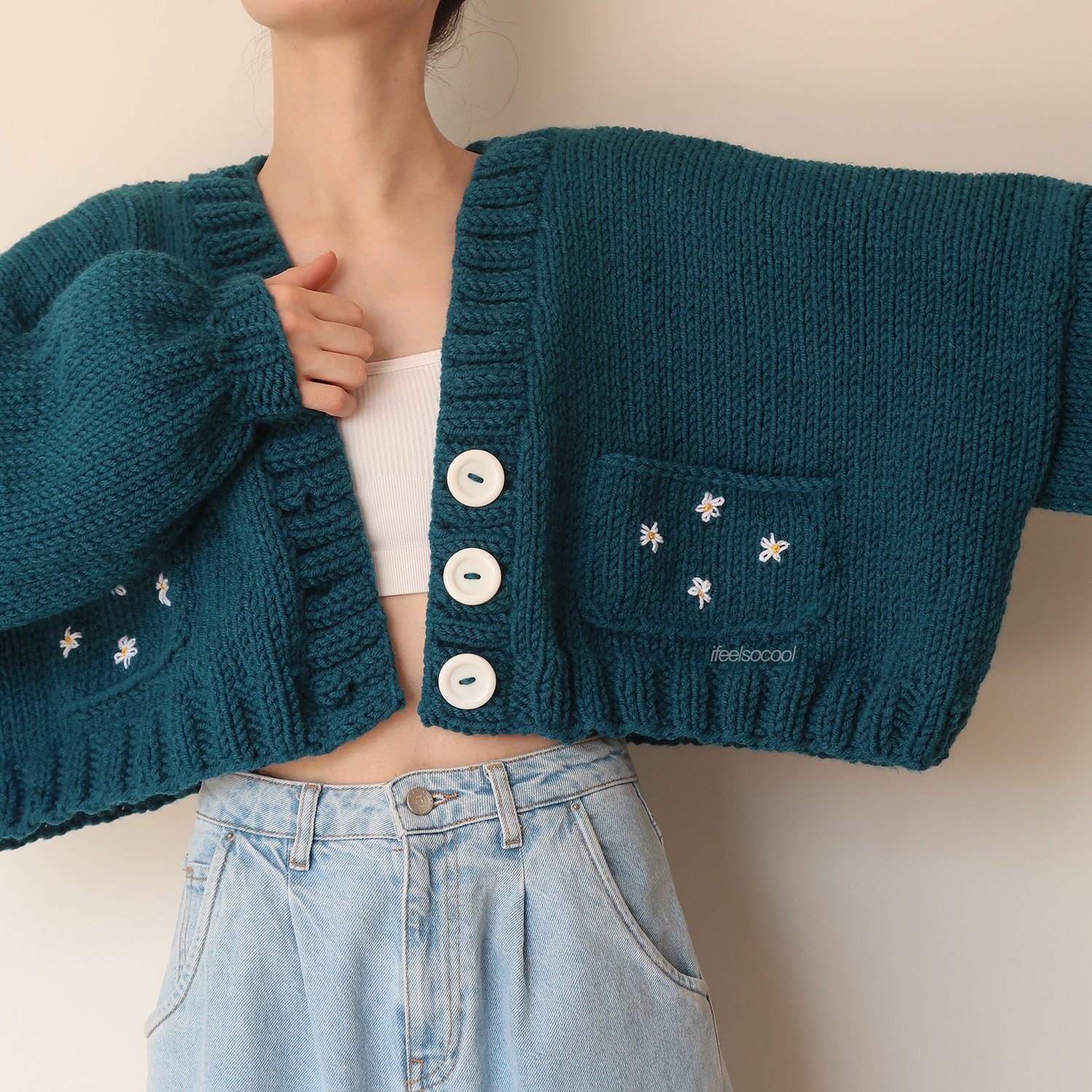 Petrol Daisy Pocket Cardigan