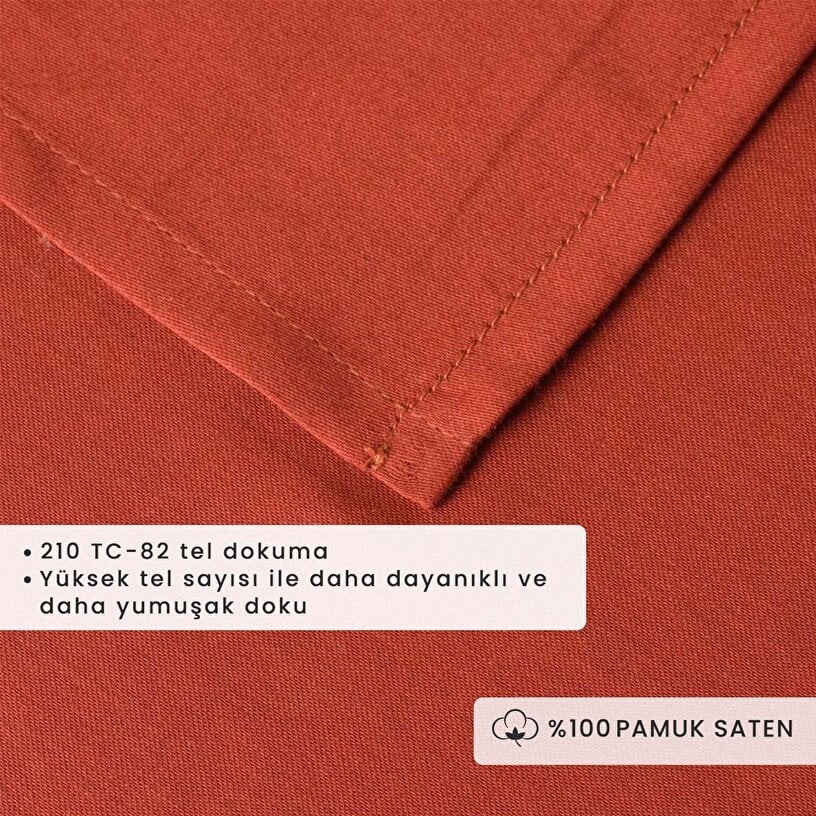 %100 Pamuk Saten Supreme Basic Çift Kişilik Düz Çarşaf Kiremit (240x260 cm)