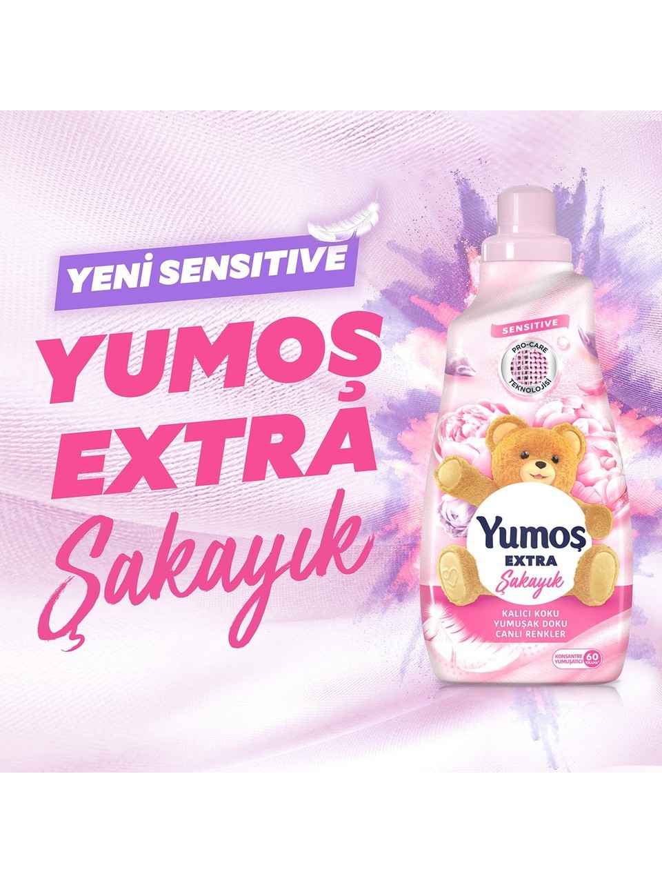 Yumoş Extra Konsantre Çamaşır Yumuşatıcısı Kalıcı Koku Renkliler İçin Şakayık 60 yıkama 1440 ml