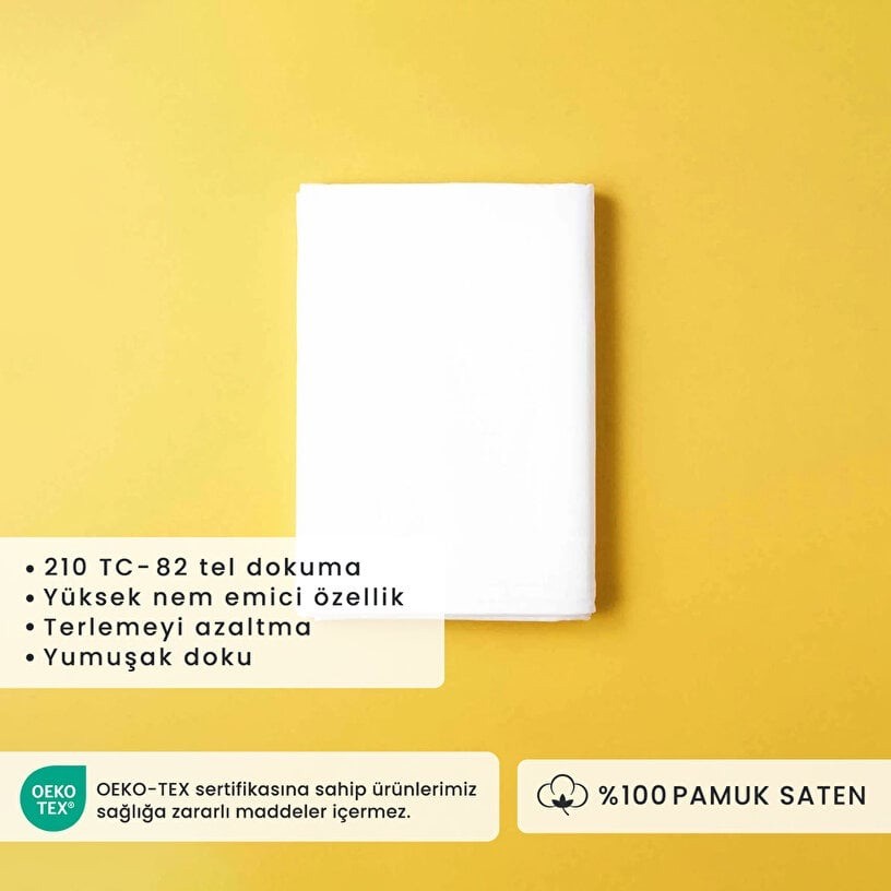 %100 Pamuk Saten Supreme Basic Düz Çarşaf Beyaz (160x240 cm)