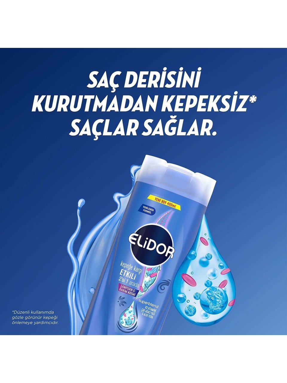 Elidor Superblend Şampuan ve Bakım Kremi Kepeğe Karşı Etkili 2'si 1 Arada B3 Vitamini Çay Ağacı Yağı Aloe Vera 400 ml