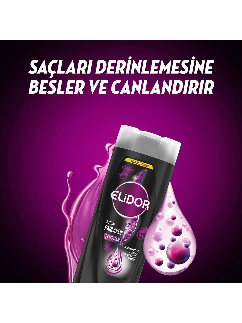 Elidor Superblend Saç Bakım Şampuanı Esmer Parlaklık E Vitamini Chia Tohumu Yağı Melanin 400 ml