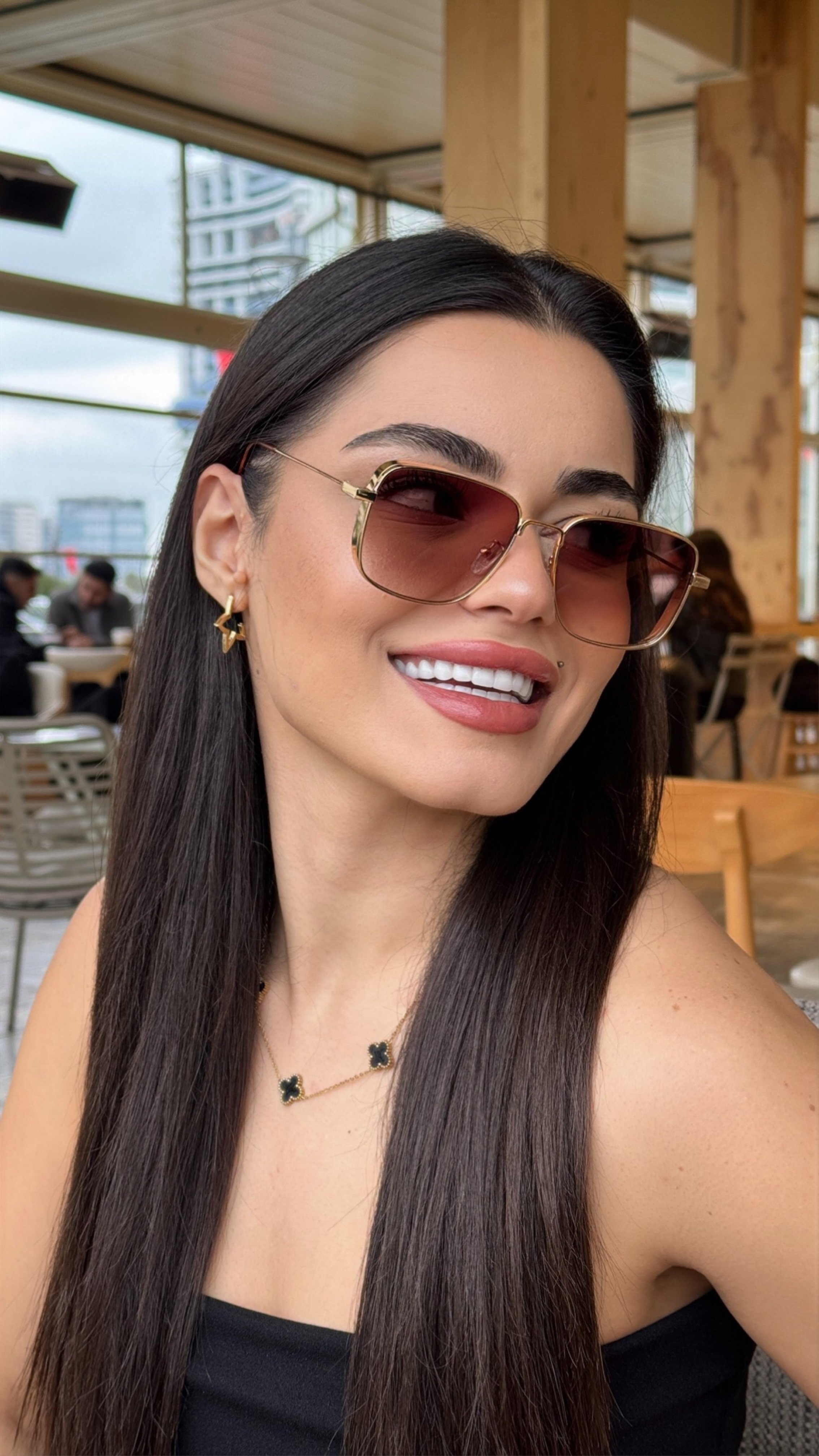 Flore Güneş Gözlüğü Gold Çerçeve Kahverengi Cam