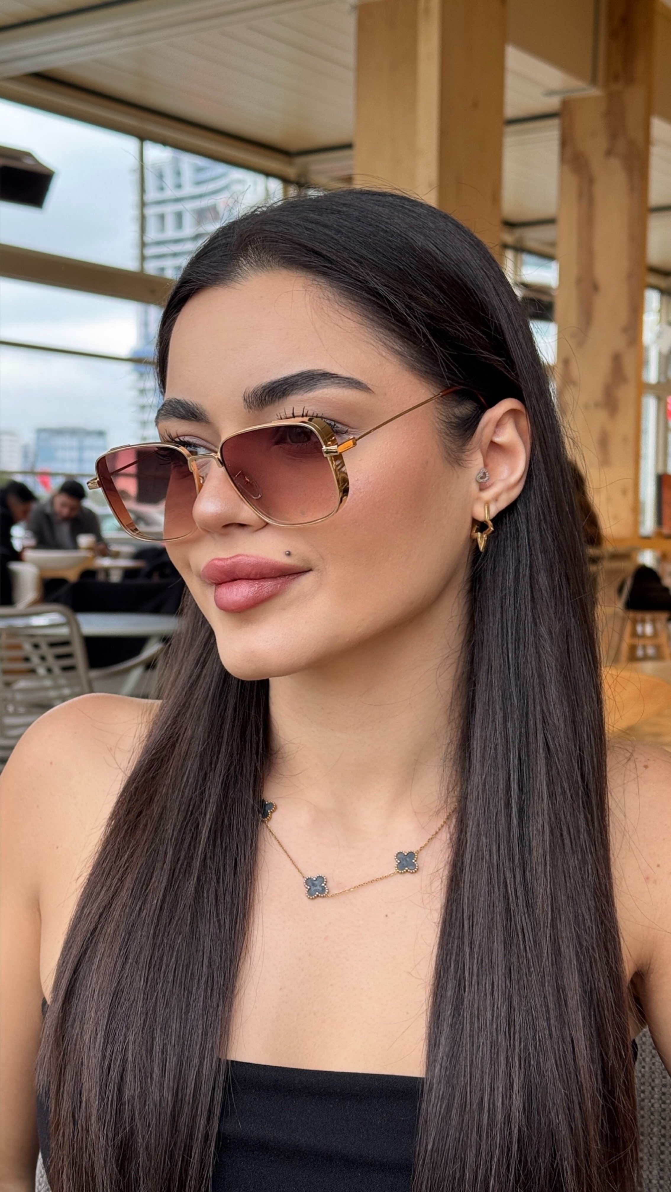 Flore Güneş Gözlüğü Gold Çerçeve Kahverengi Cam