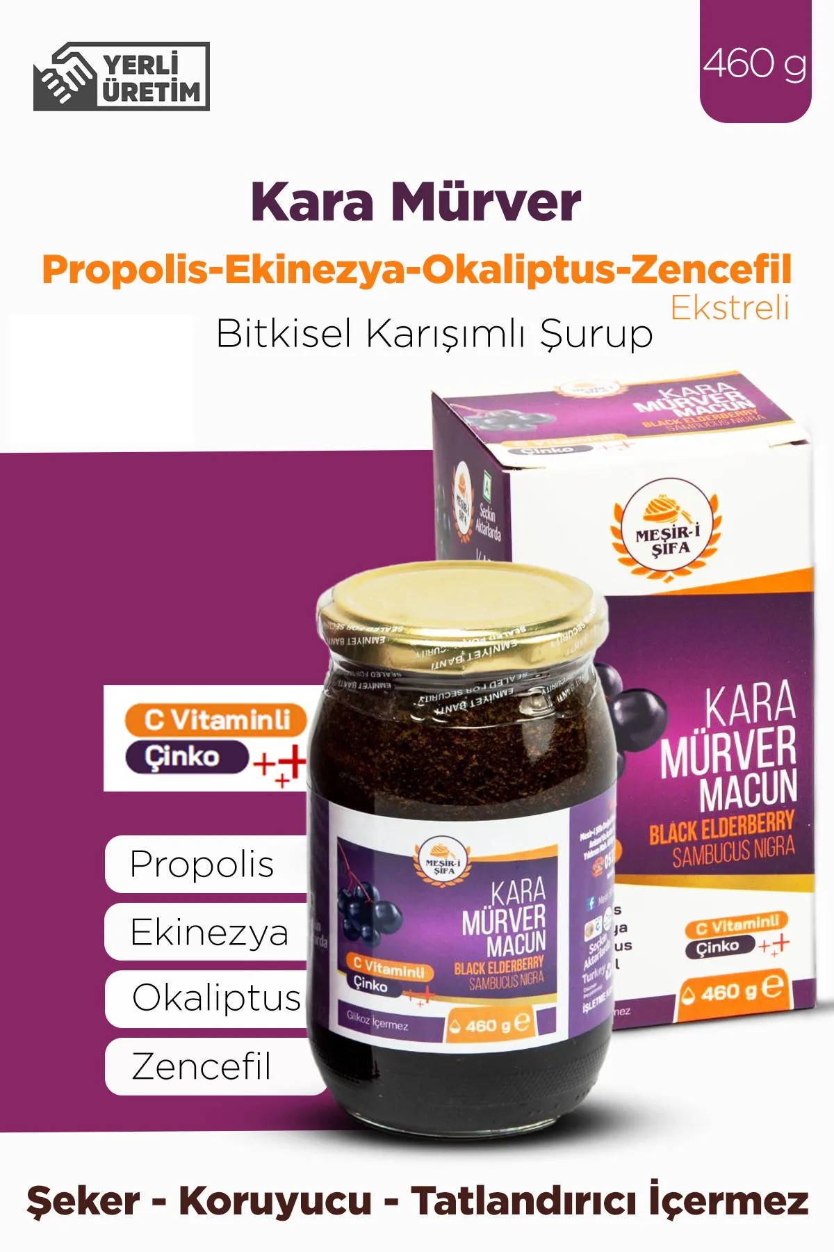 Kara Mürver Macunu Propolis Ekinezya Okaliptus Zencefil C Vitamini Çinko Esktreli Macun Şurup 460g