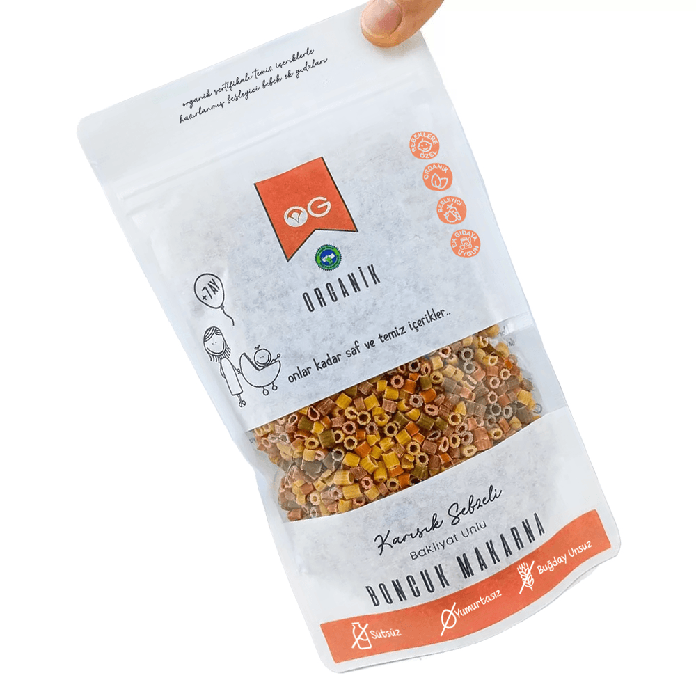 Organik Karışık Sebzeli Bakliyat Unlu Boncuk Makarna 200 Gr +8 Ay