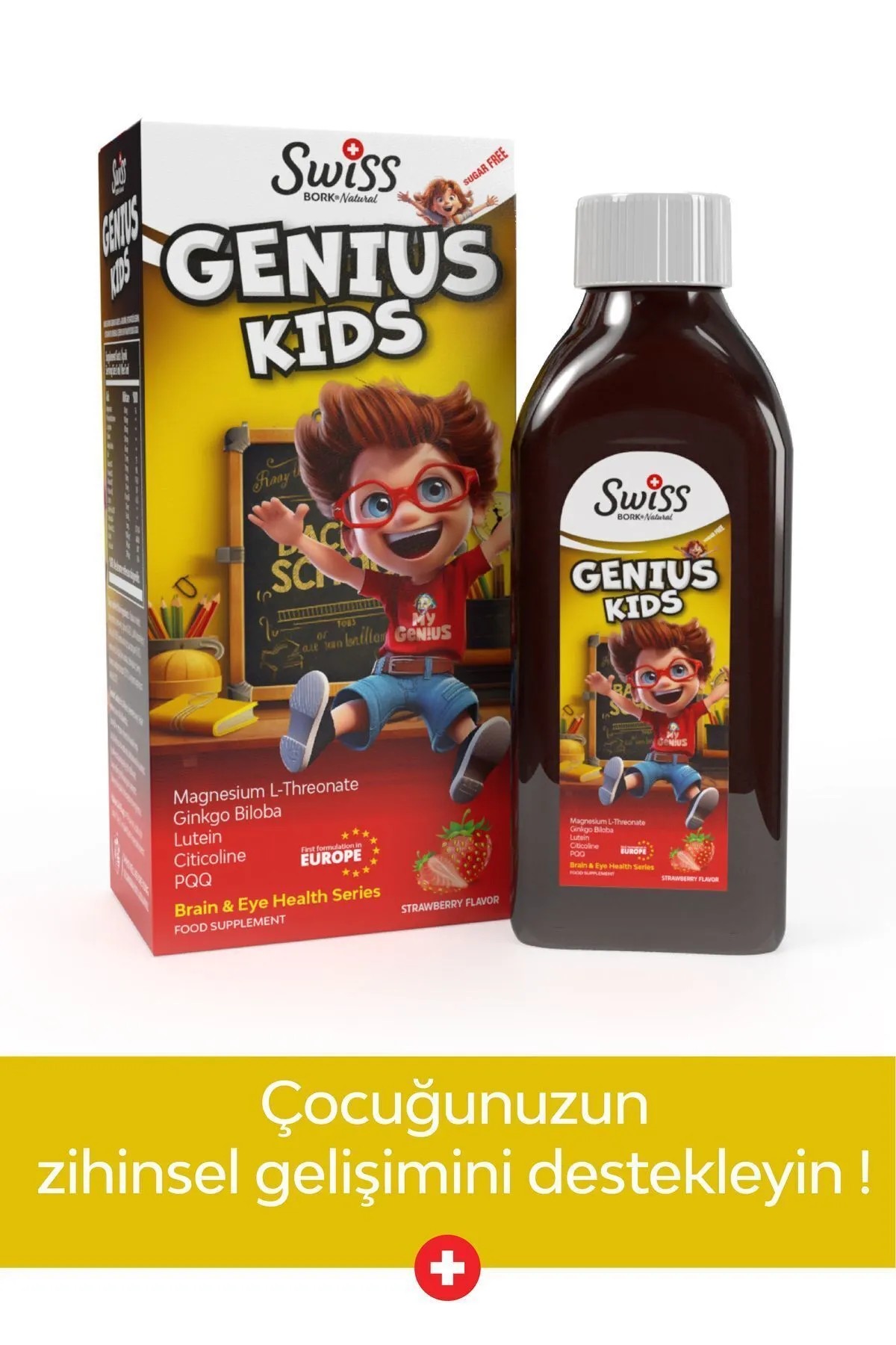 Genius Kids 150 ml Şurup Magnezyum L Threonate Sitikolin İçeren Çocuk Şurubu Zeka Gelişim Şurubu