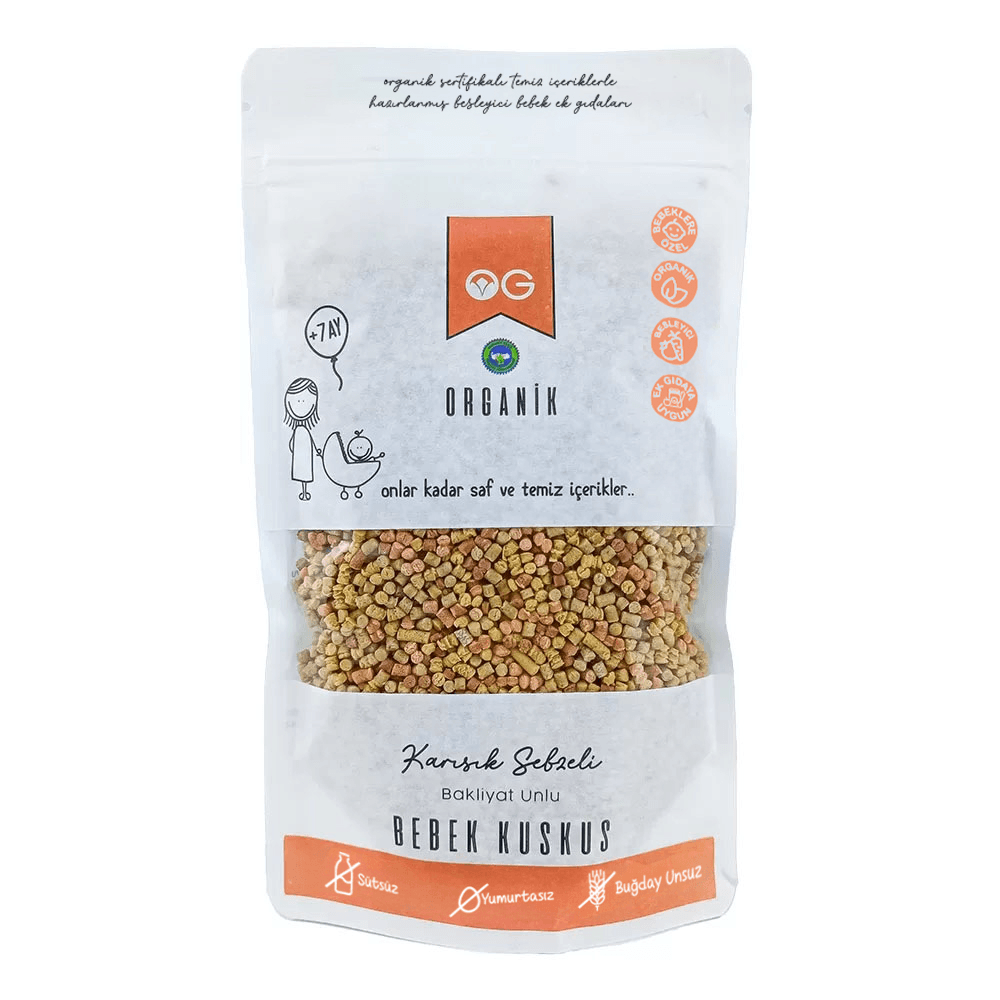 Organik Karışık Sebzeli Bakliyat Unlu Bebek Kuskus 250 Gr +8 Ay
