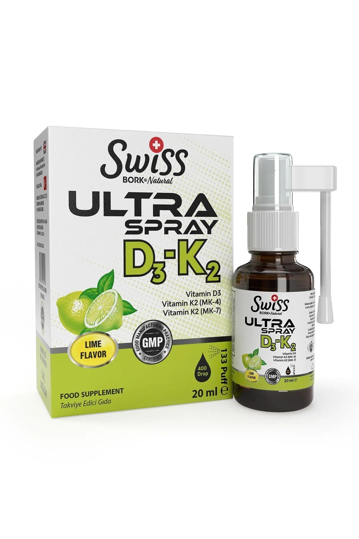 Swiss Bork D3k2 Sprey Damla 20 ml D3k2 Vitamini Limon Aromalı