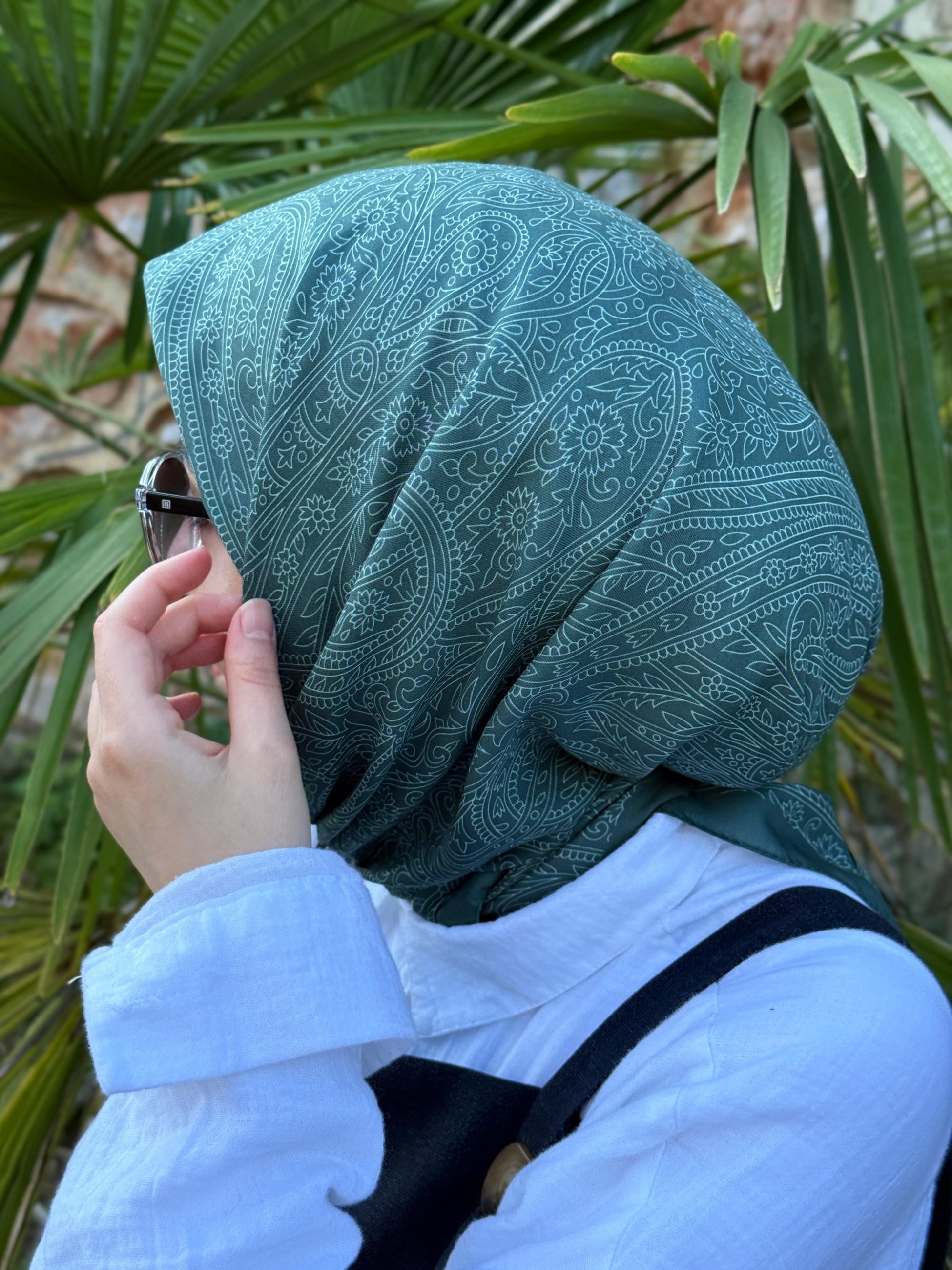 Pamuklu Soft İnci Desen Eşarp - Mint Yeşil