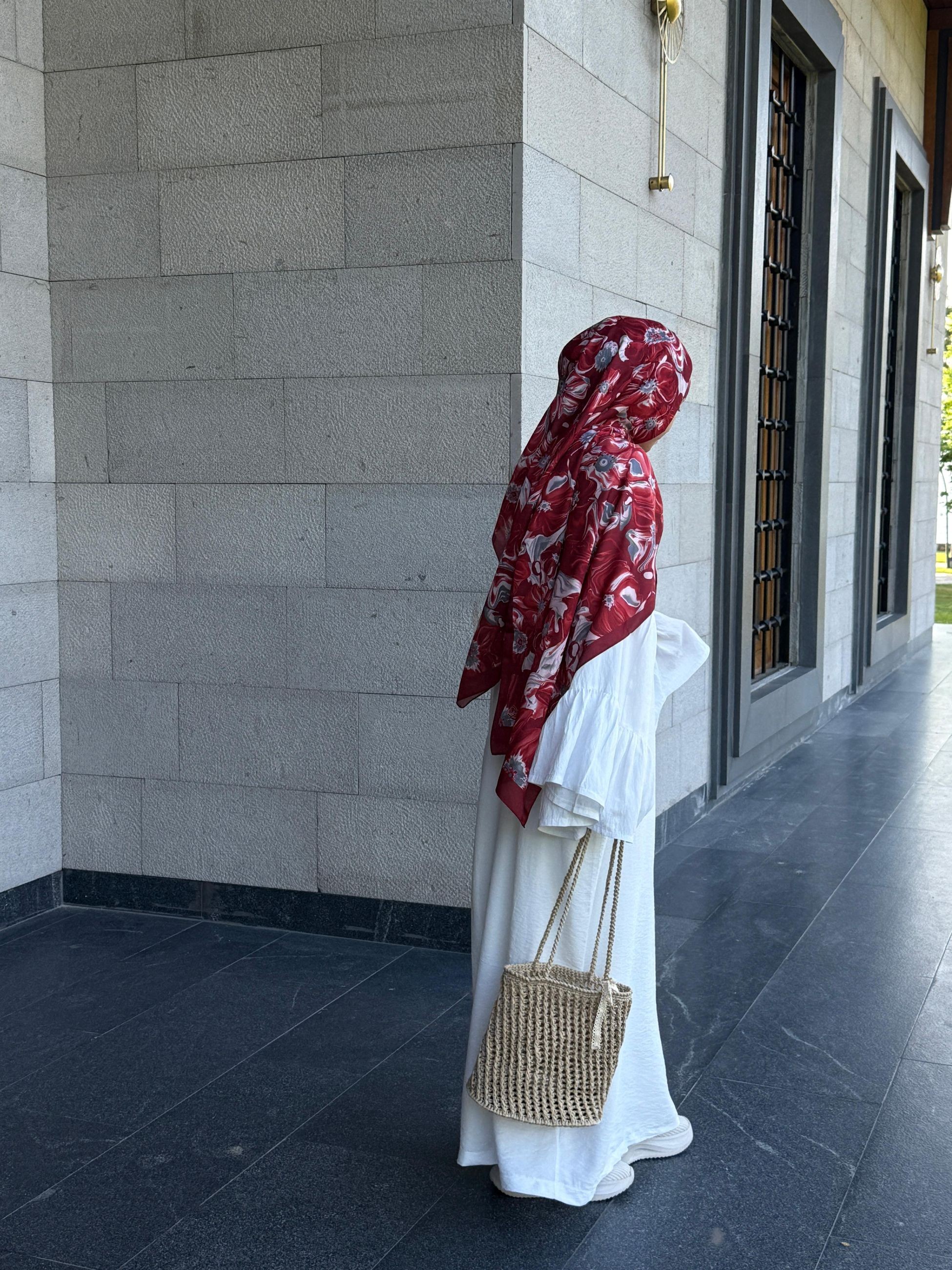 Pamuklu Mimoza Desen Şal -  Bordo