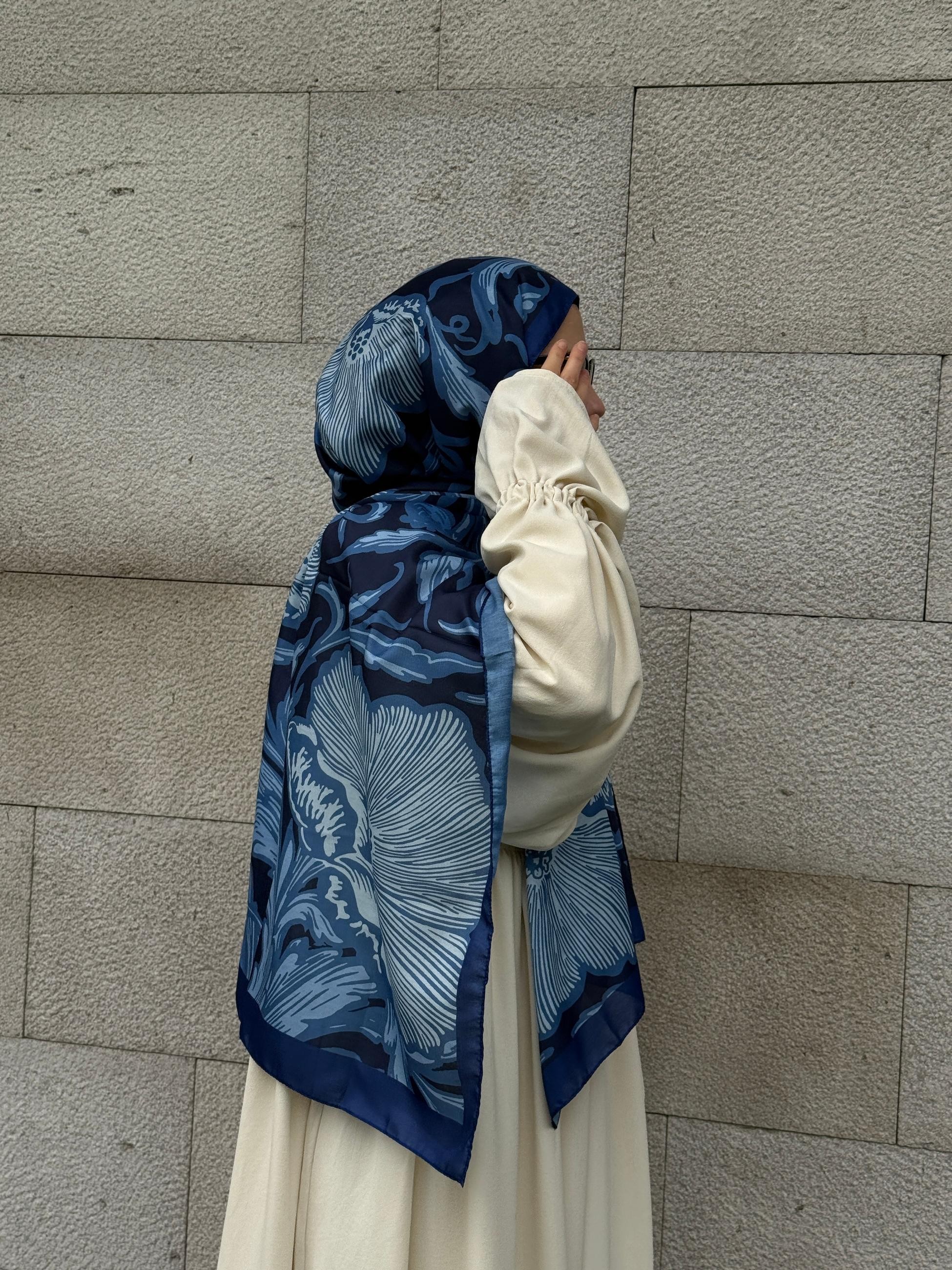 Pamuklu Soft Luna Desen Şal - Lacivert