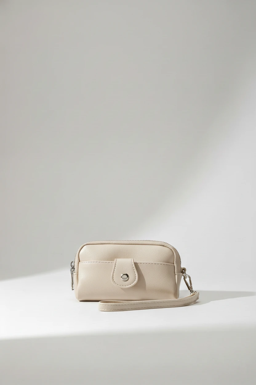 Çift Fermuarlı Kadın Cüzdanı - Bej