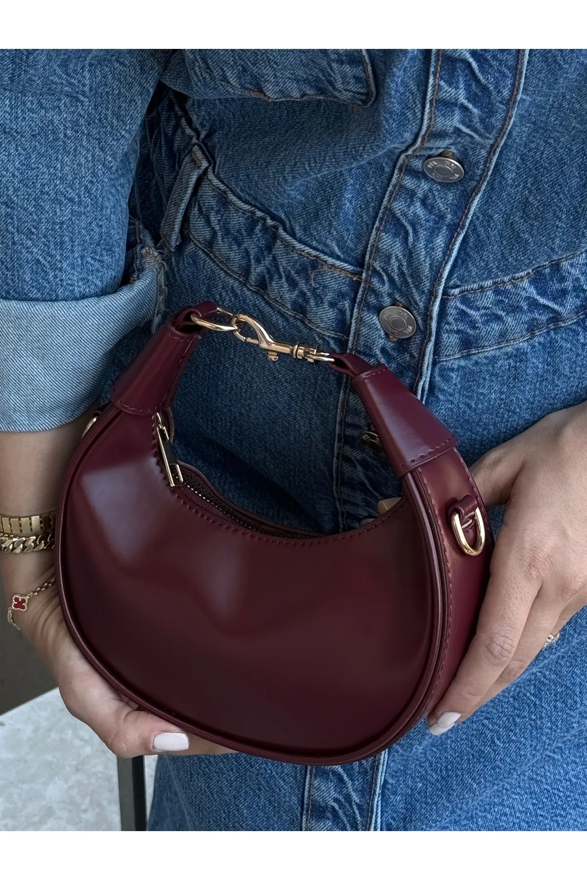 Mini El ve Omuz Çantası - Bordo
