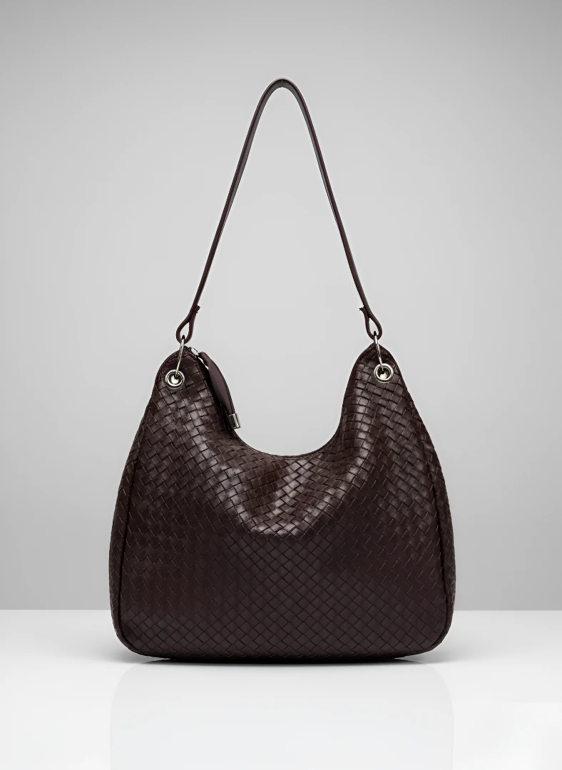 Örgü Desenli Omuz Çantası - Koyu Kahverengi