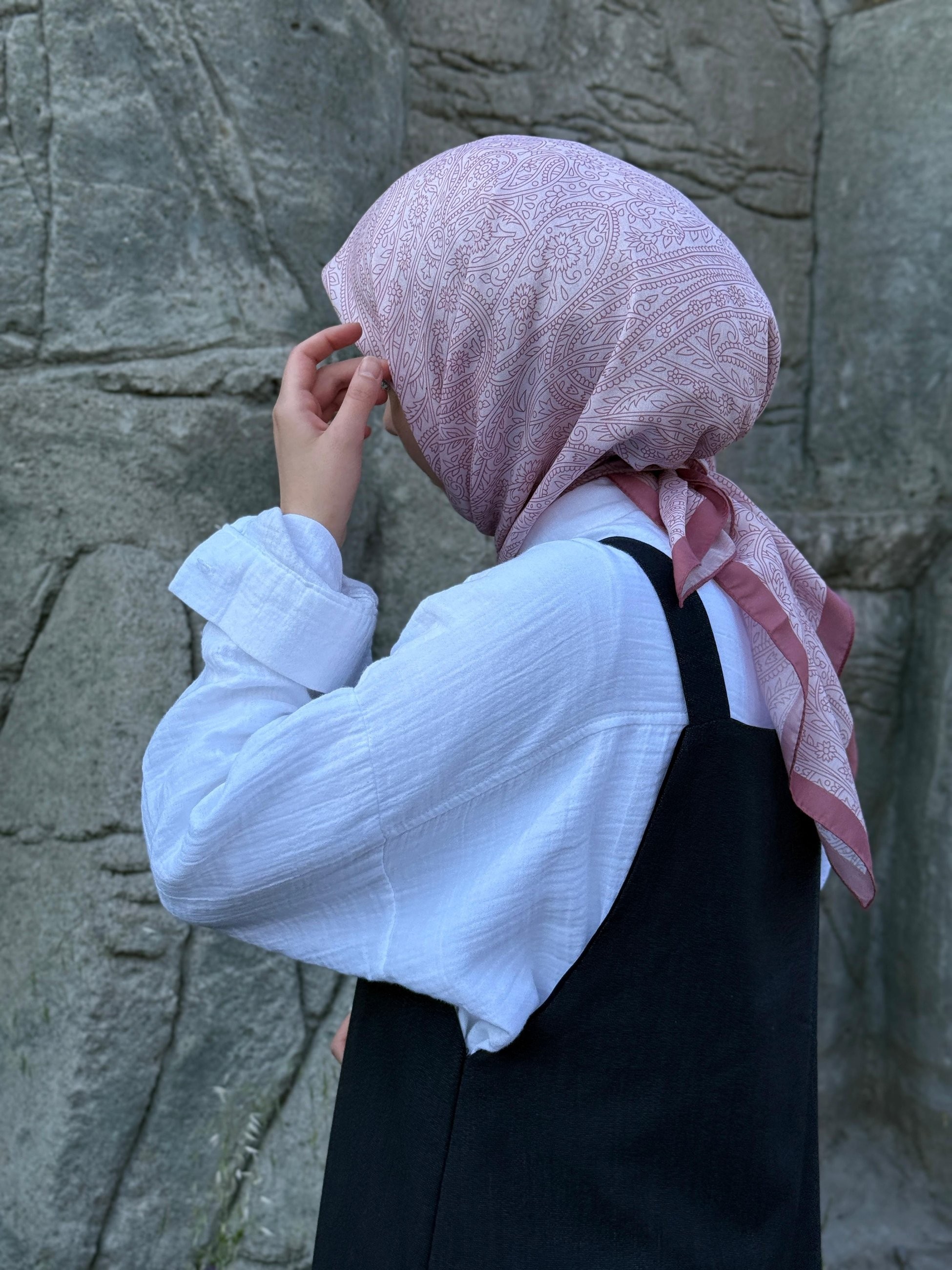 Pamuklu Soft İnci Desen Eşarp - Pudra