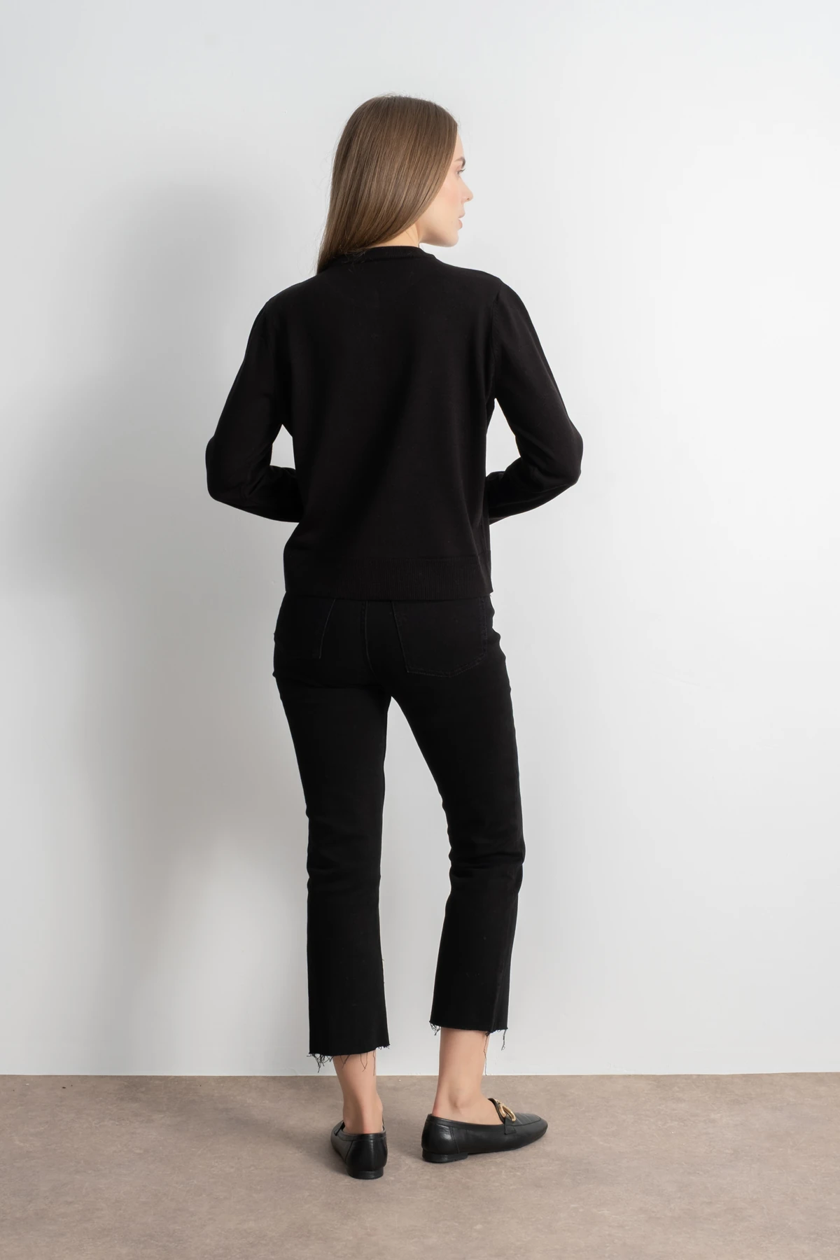 Kadın Gold Düğmeli Basic Triko Hırka