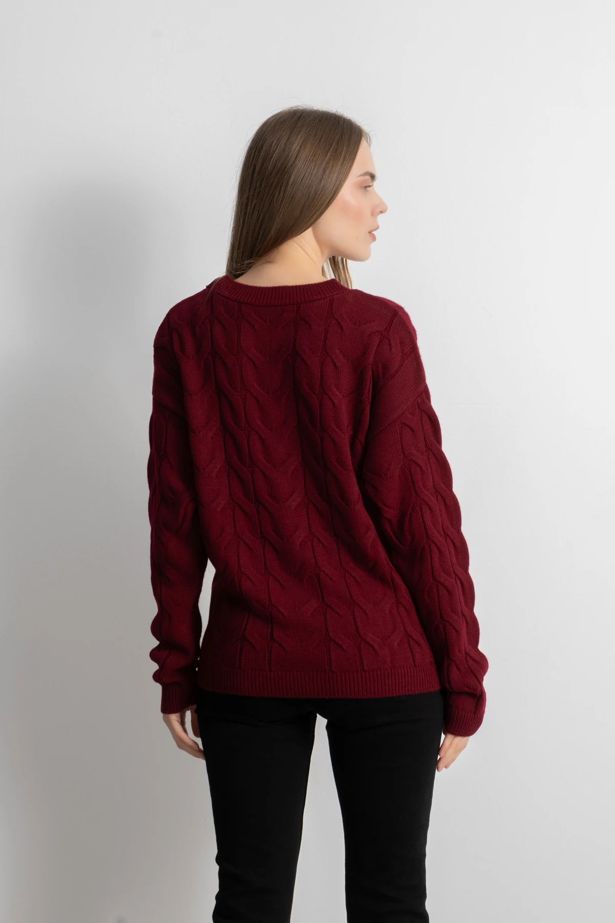 Kadın Saç Örgü Triko Kazak