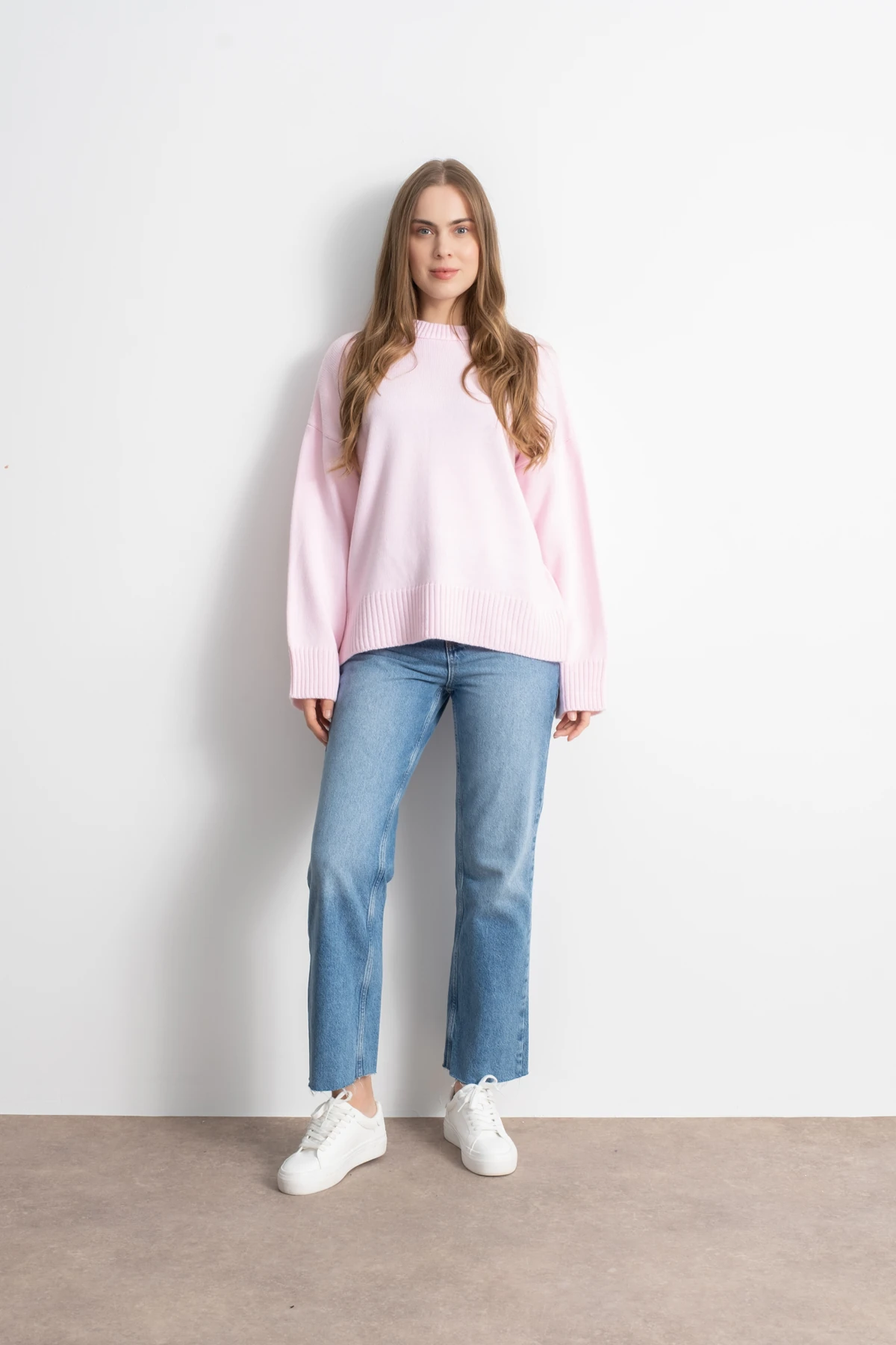 Kadın Oversize Basic Triko Kazak - Pembe image