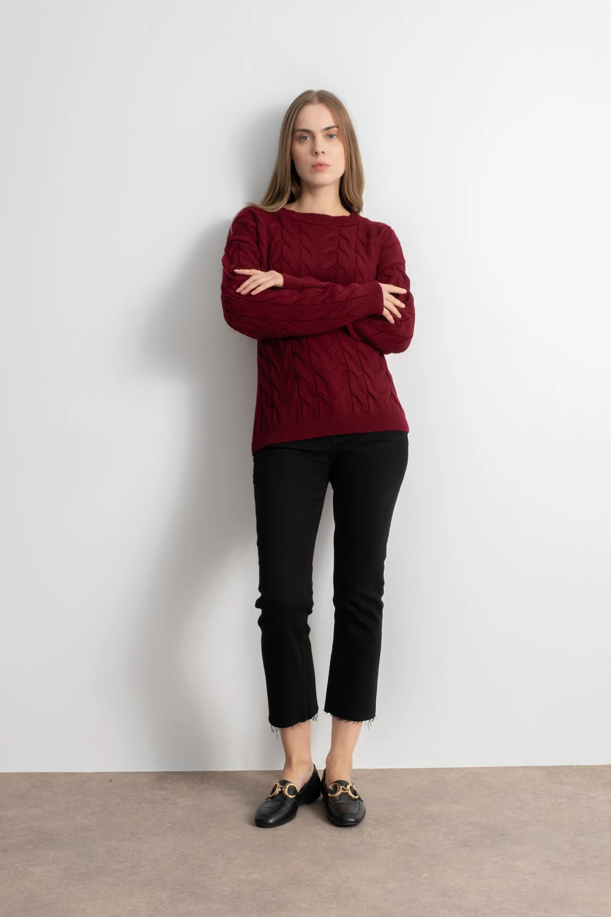 Kadın Saç Örgü Triko Kazak