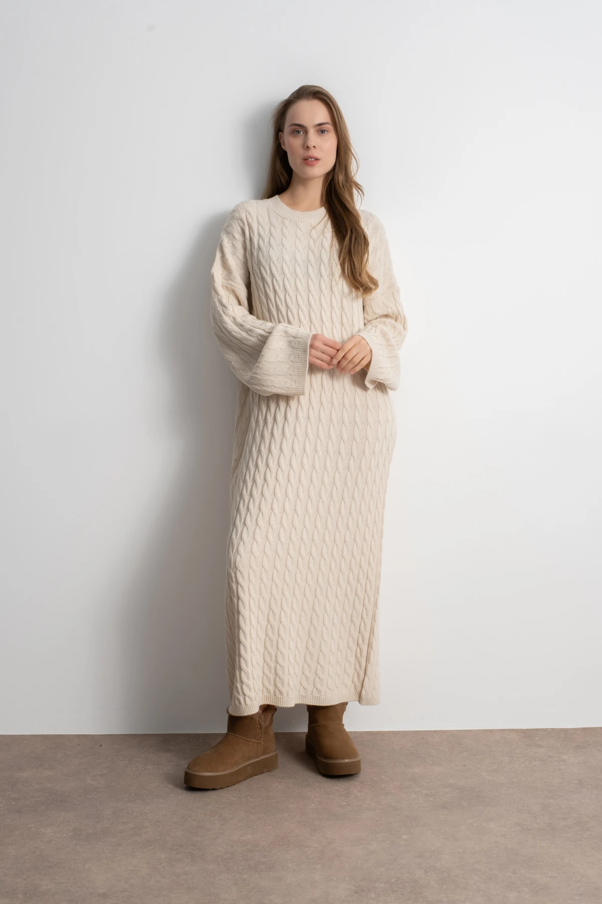 Kadın Triko Saç Örgü Uzun Elbise image