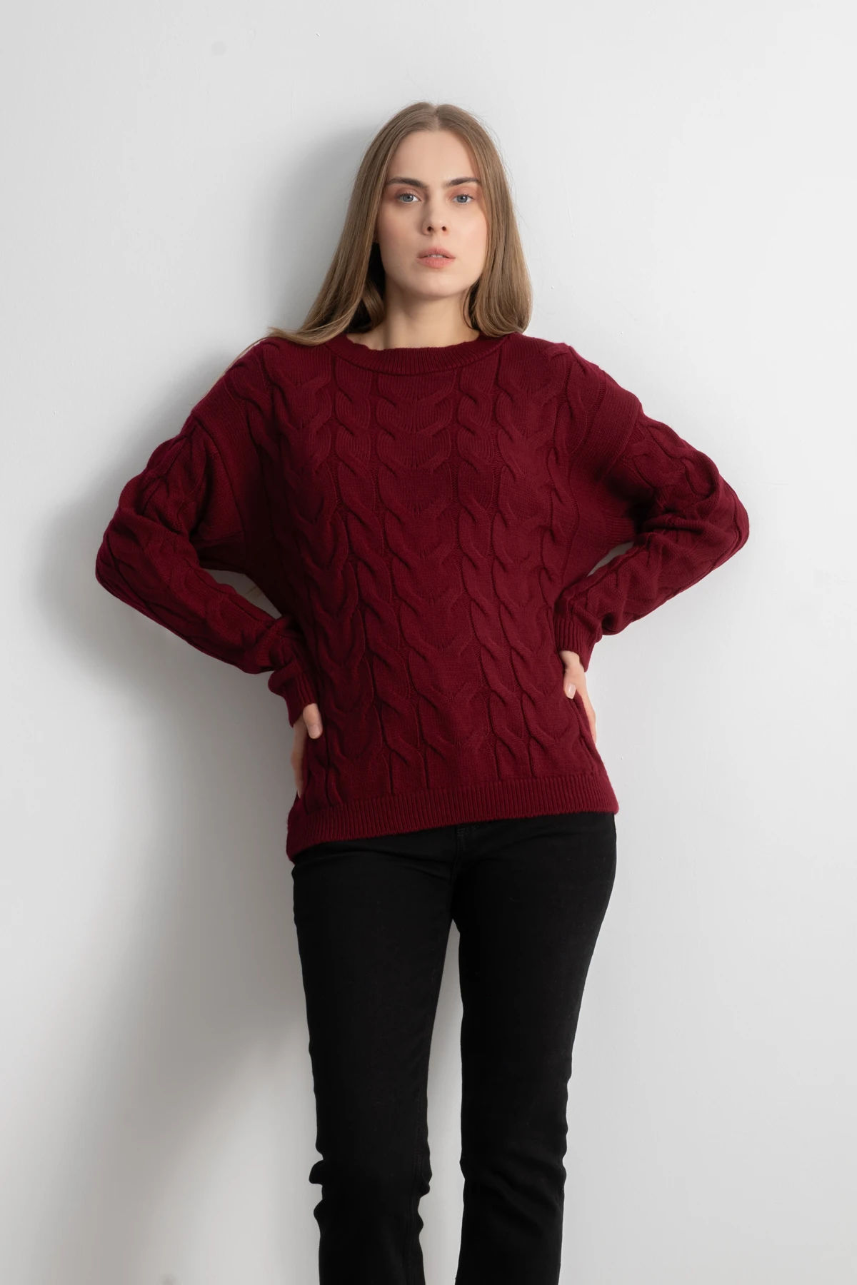 Kadın Saç Örgü Triko Kazak