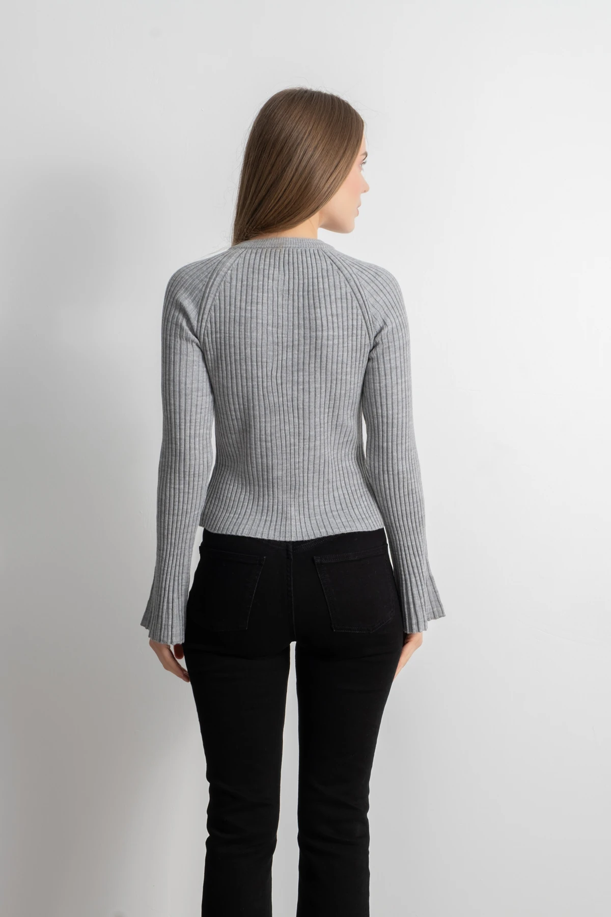 Bisiklet Yaka Düğmeli İspanyol Kol Triko Hırka