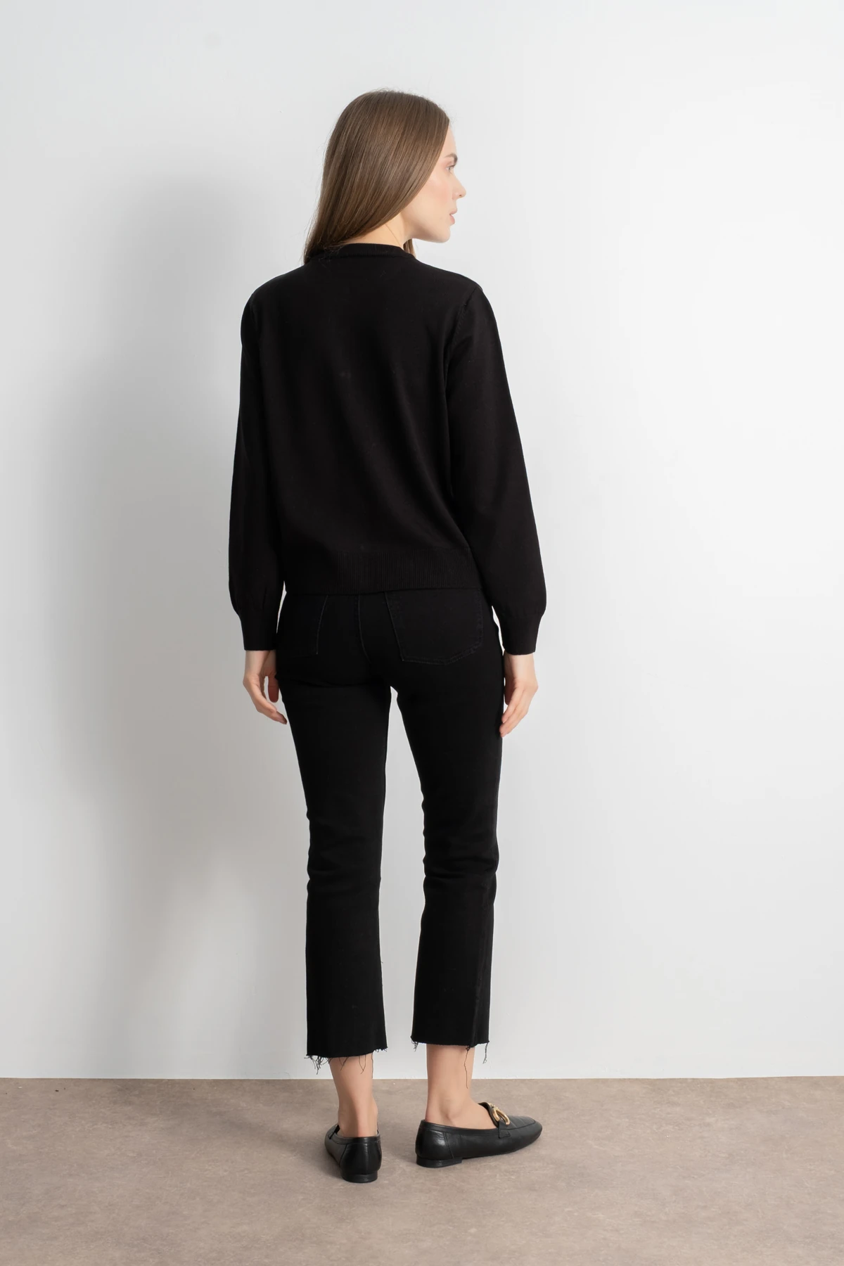 Kadın Gold Düğmeli Basic Triko Hırka