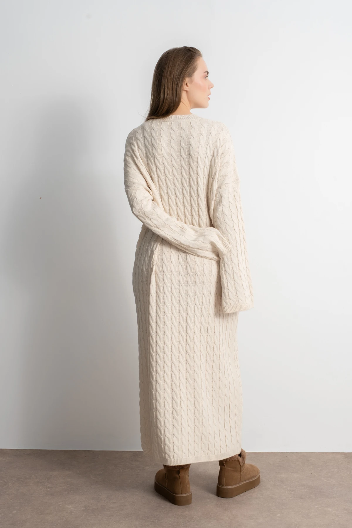 Kadın Triko Saç Örgü Uzun Elbise