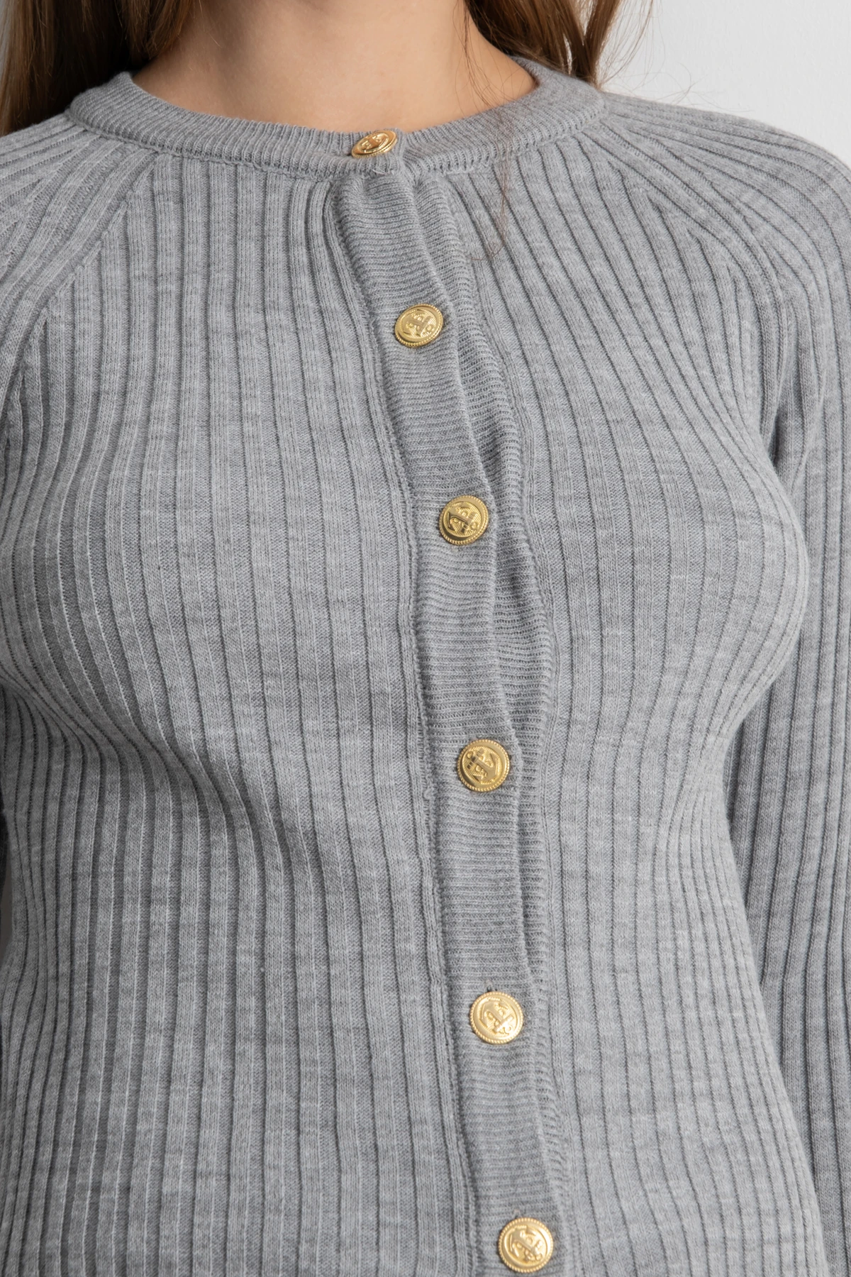 Bisiklet Yaka Düğmeli İspanyol Kol Triko Hırka