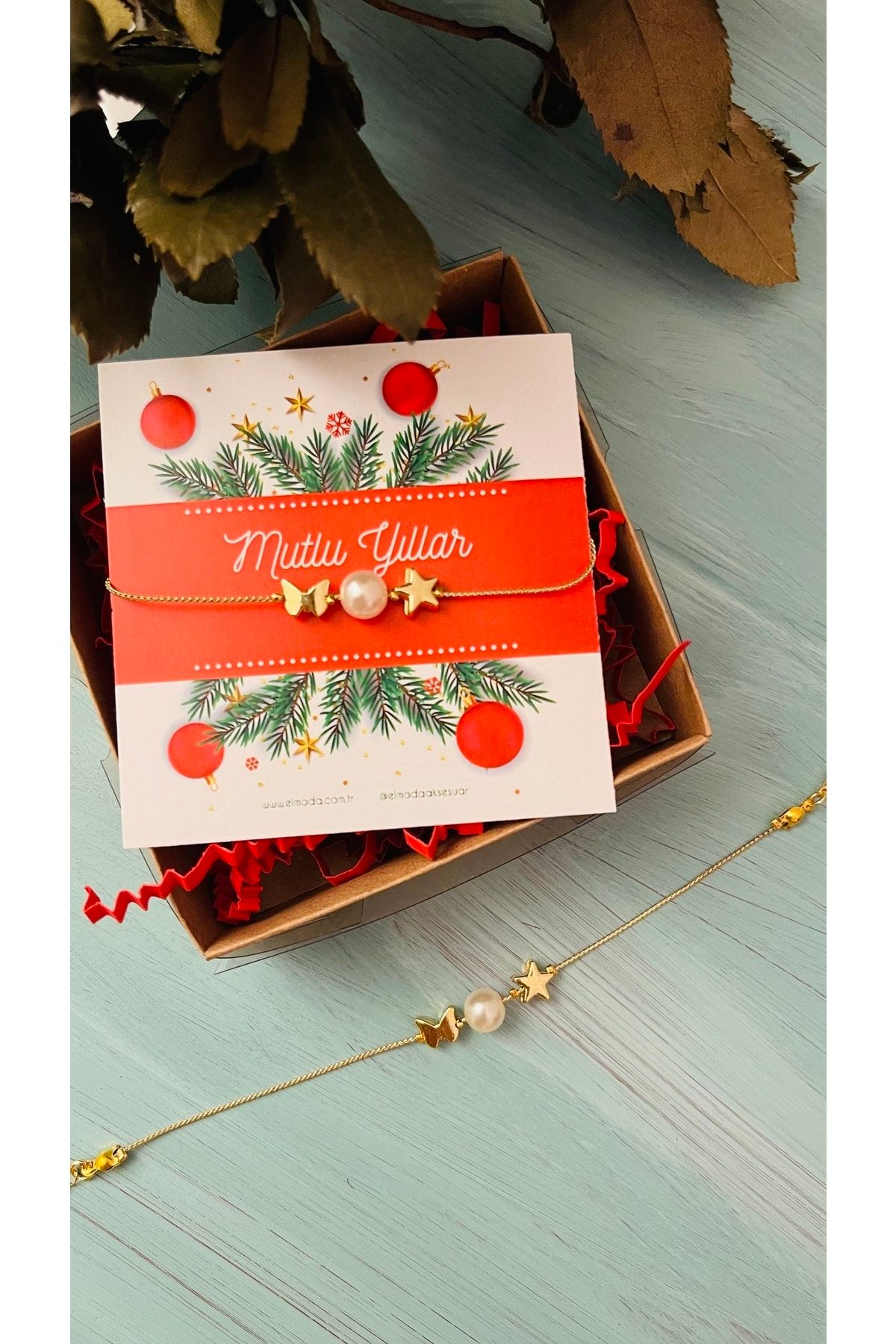 Yılbaşı Hediyesi - Şans Bilekliği - Kelebek, Yıldız Sembollü Ve Incili Bileklik