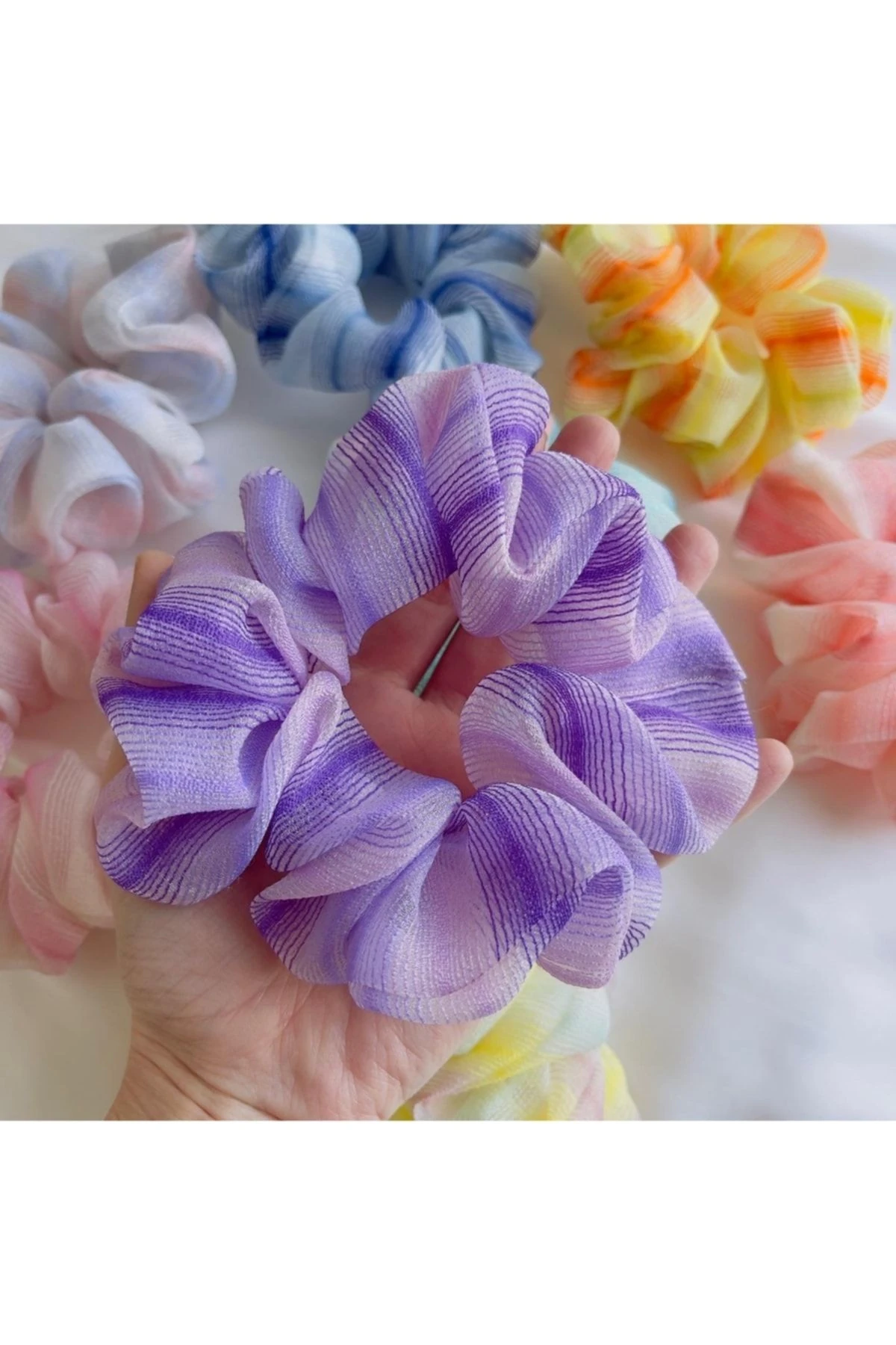 Renkli Çizgili Organze Toka / 5’li