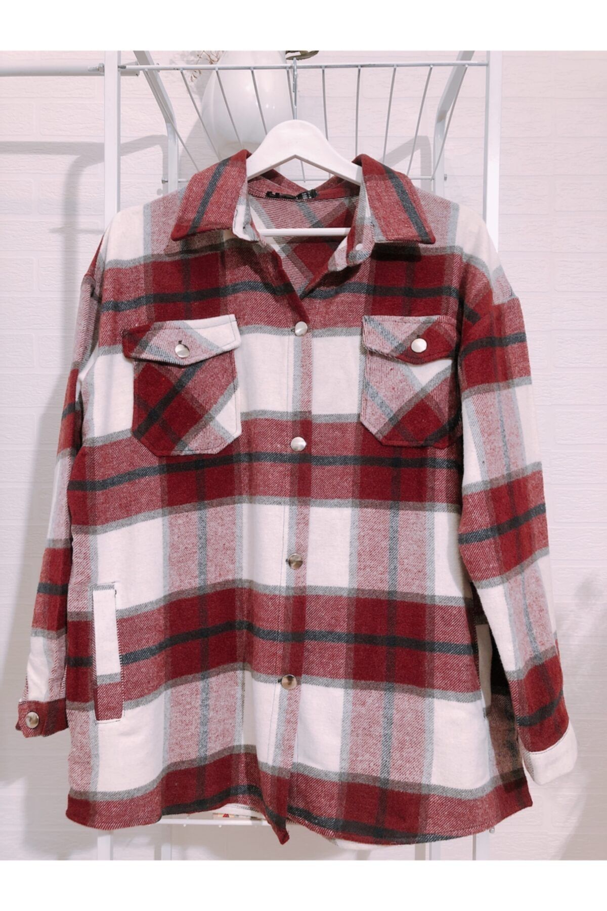 Bordo-ekru Oduncu Gömlek Ceket-oops