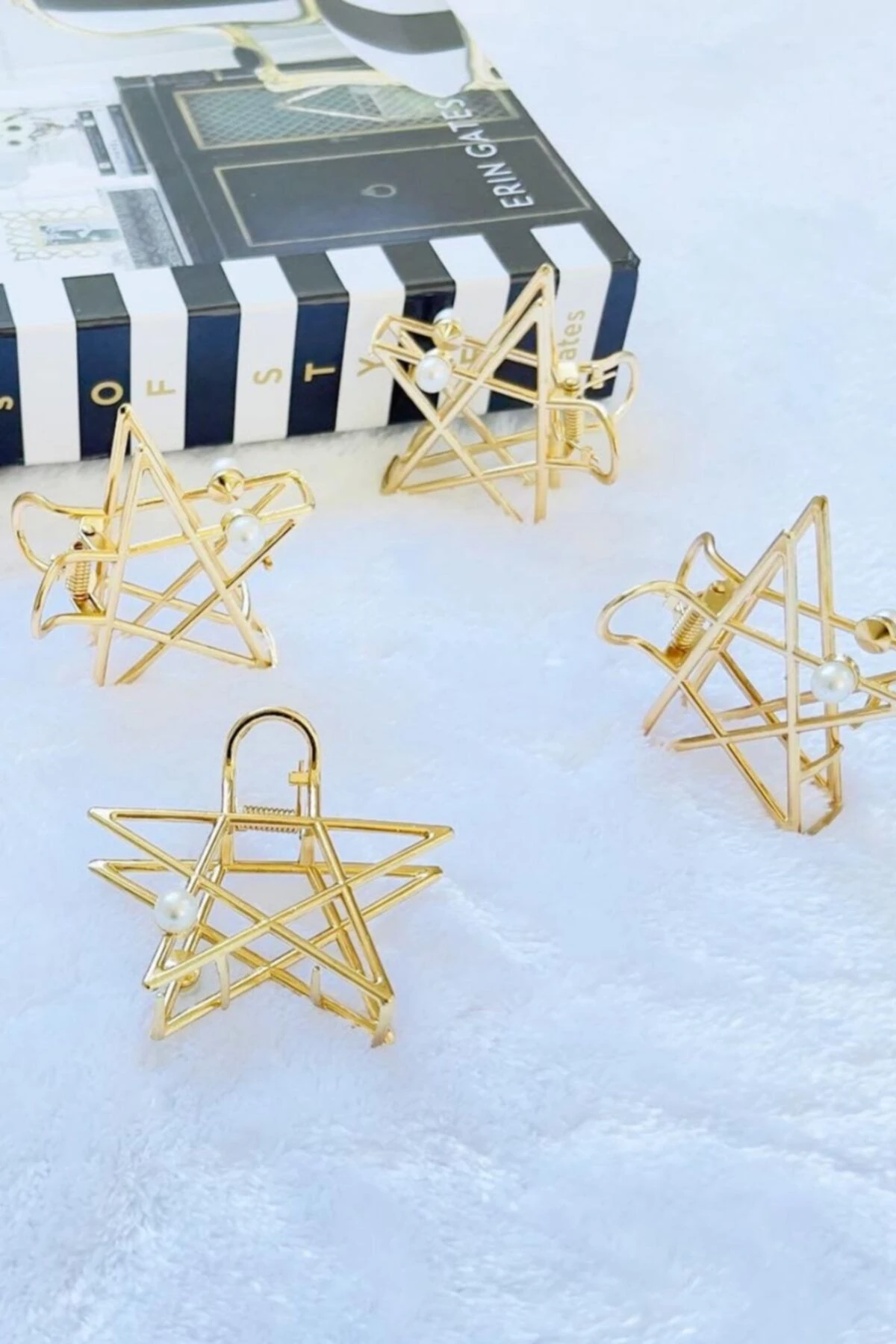 Gold Rengi Incili Yıldız Metal Mandal Toka