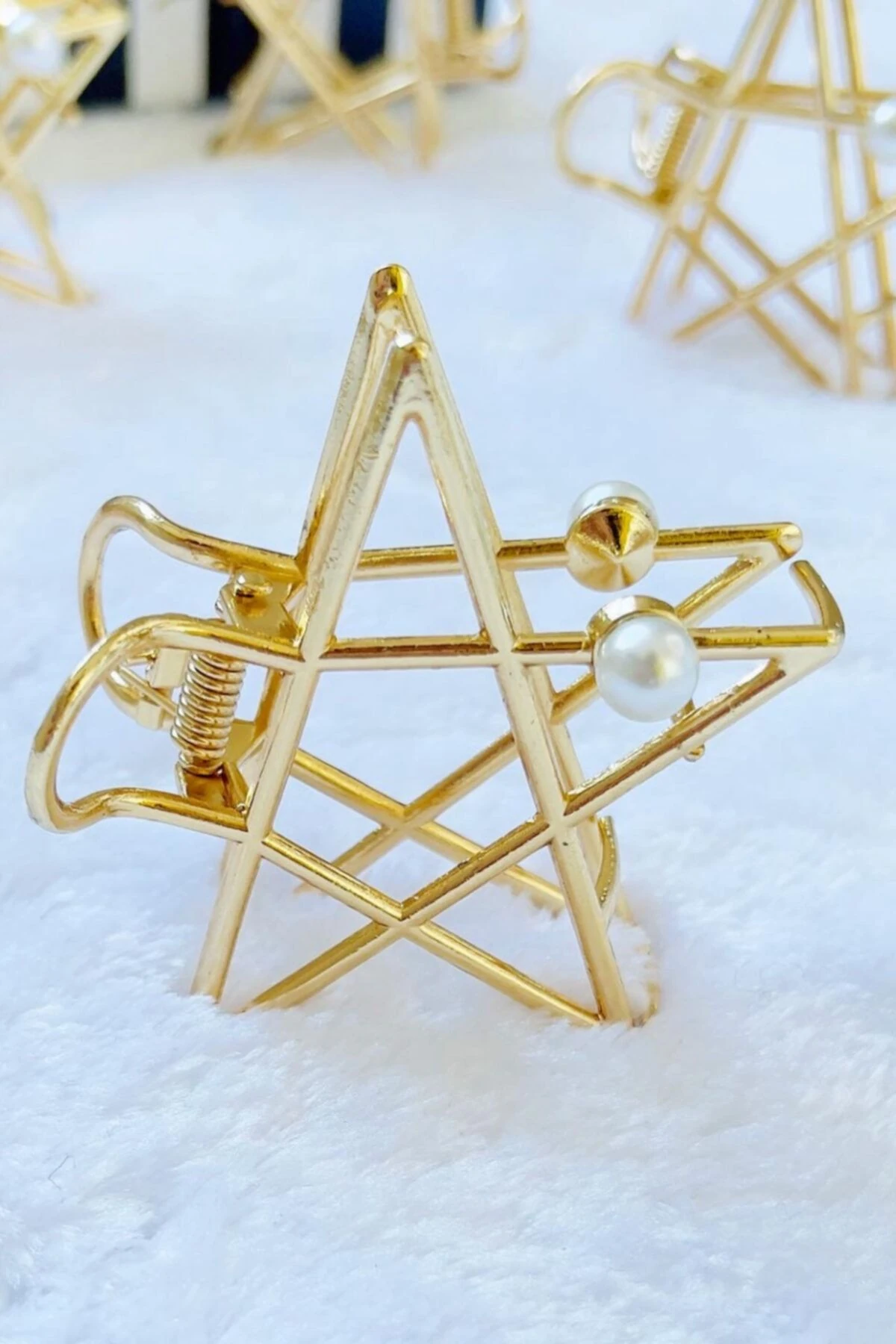 Gold Rengi Incili Yıldız Metal Mandal Toka