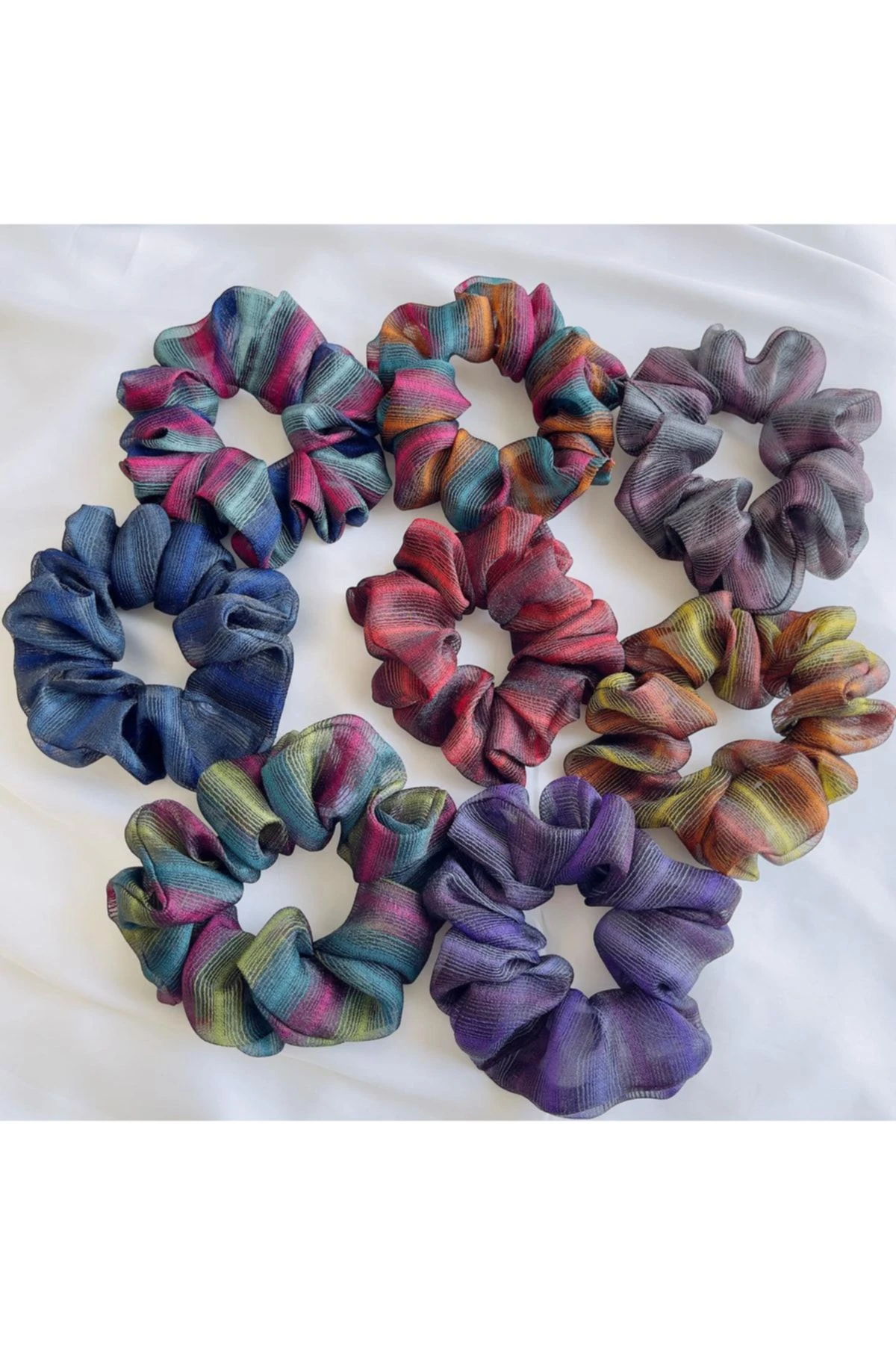 Renkli Çizgili Organze Toka / 5’li