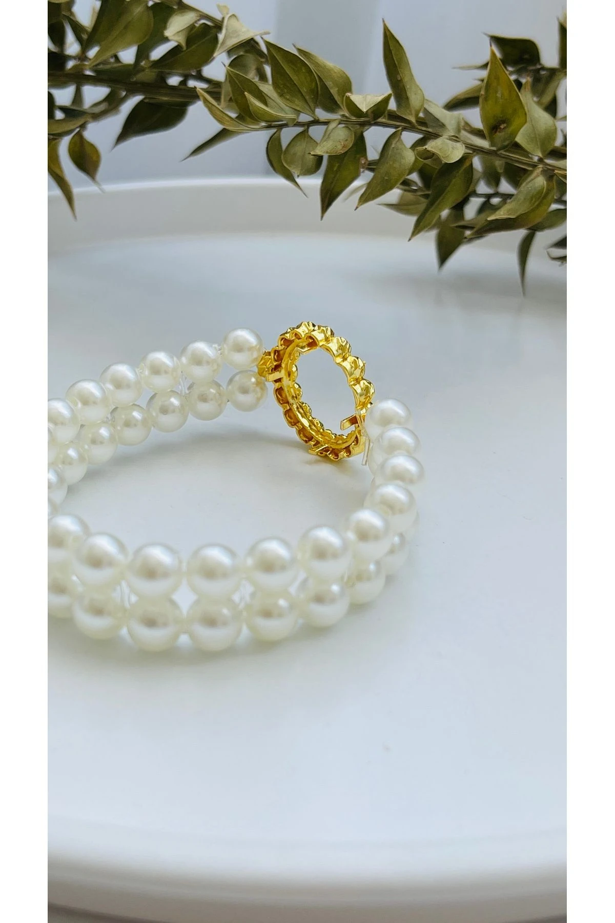 Çeyrek Takılan Bileklik - Altın Kaplama Dorika Çerçeveli Inci Kordonlu Çeyrek Bileklik