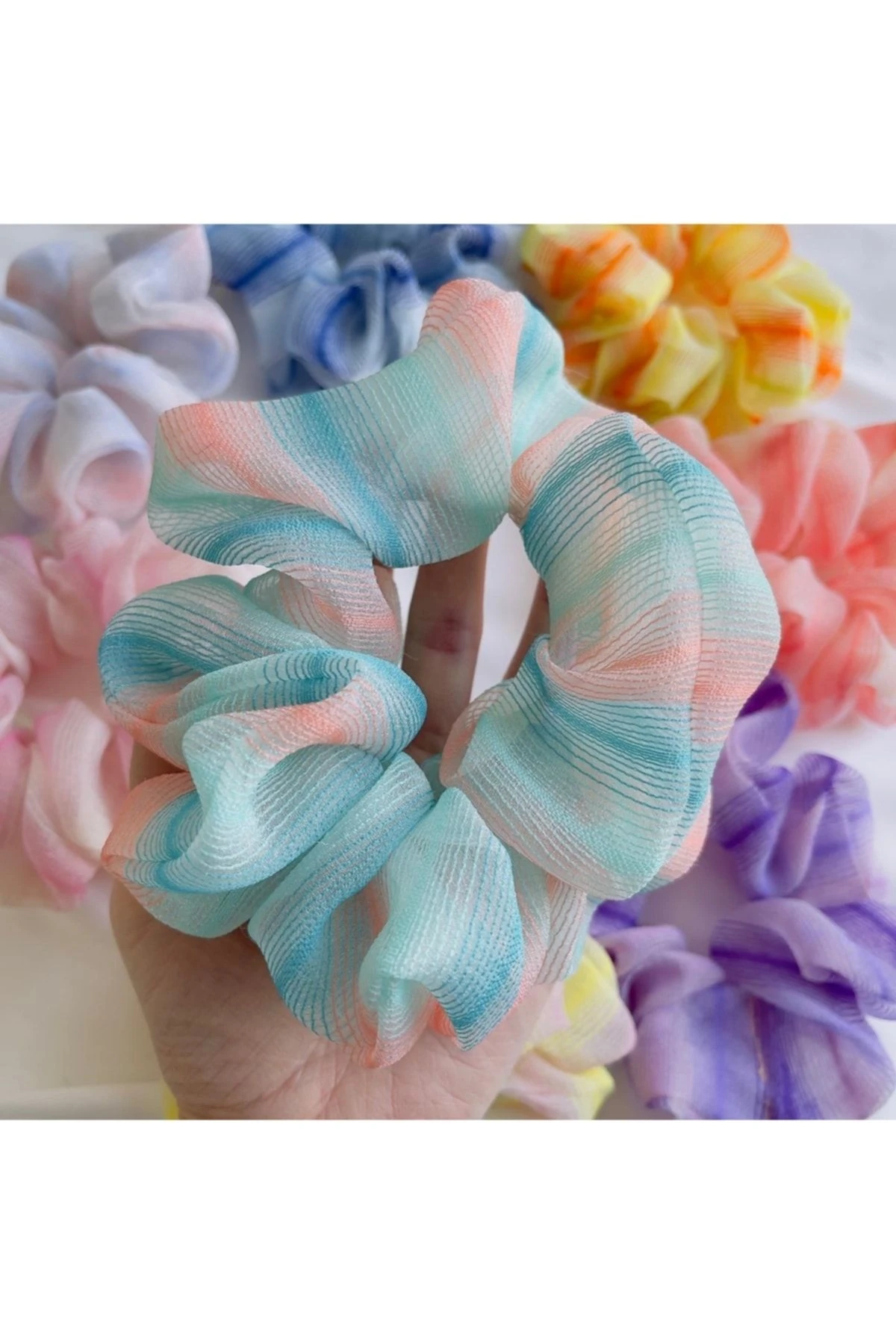 Renkli Çizgili Organze Toka / 5’li