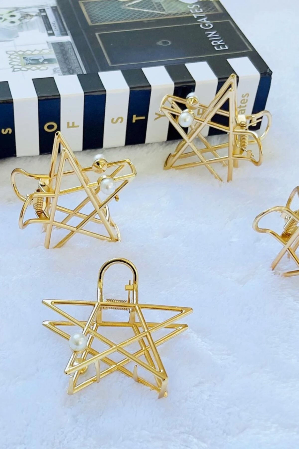 Gold Rengi Incili Yıldız Metal Mandal Toka